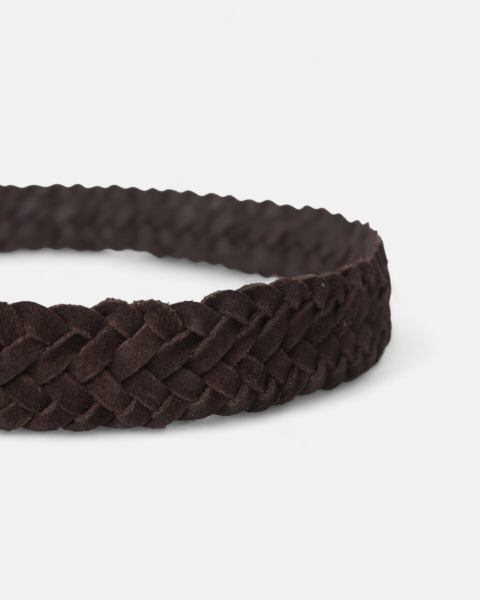 Cinto Entrançado Pele Camurça Castanho-escuro-2