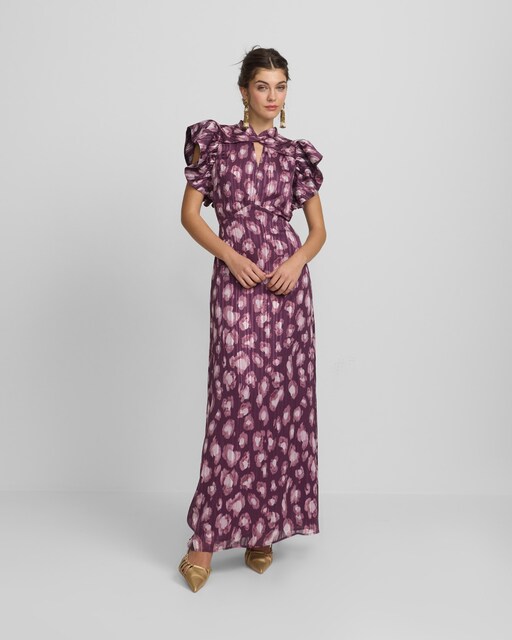 Imagem 0 de Vestido Comprido com Gola Cruzada Estampado Bordeaux