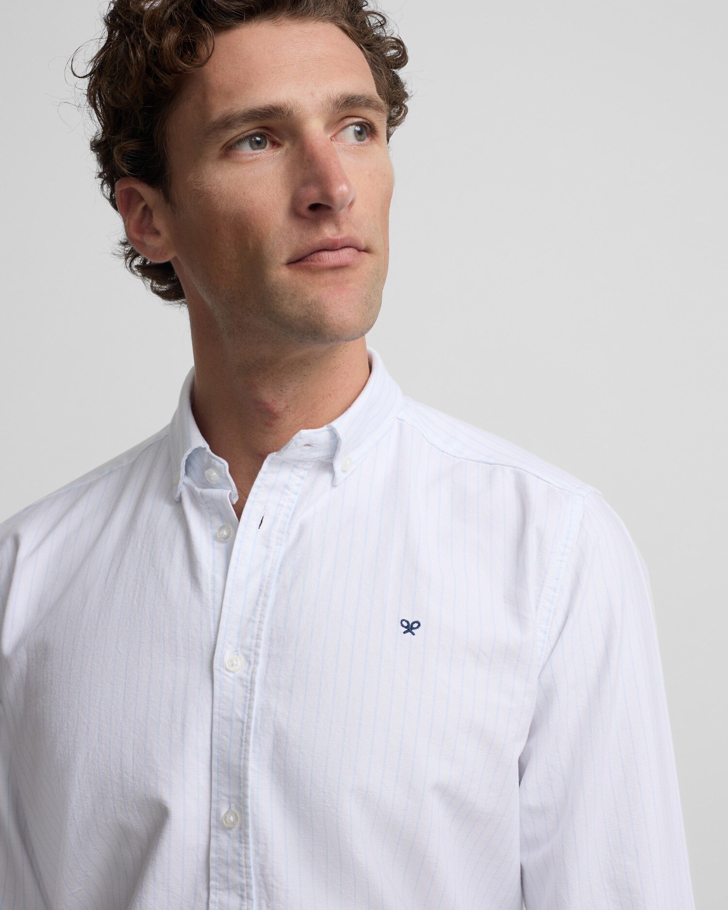 Camisa Sport Oxford Às Riscas Celestes Branca Branco-3