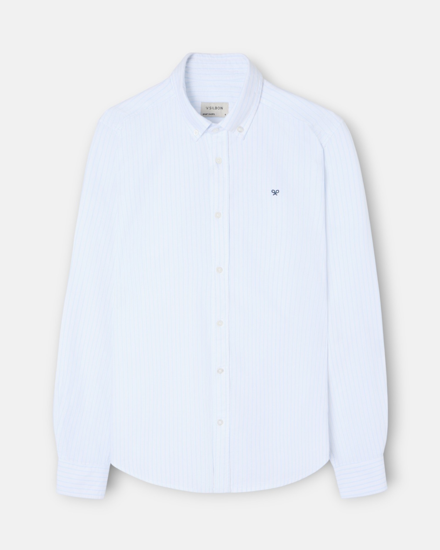 Camisa Sport Oxford Às Riscas Celestes Branca Branco-4