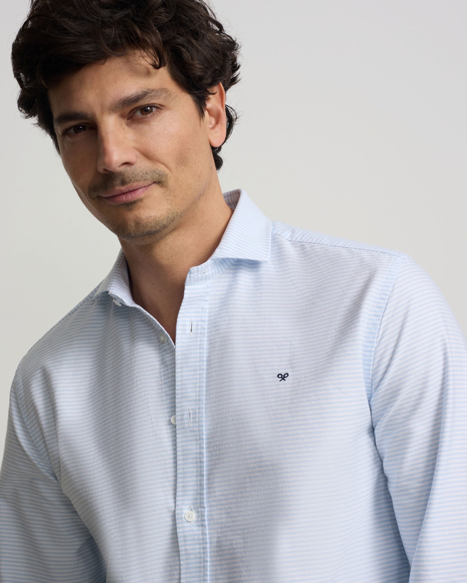 Camisa Sport Oxford Às Riscas Horizontais Azul-celeste-3