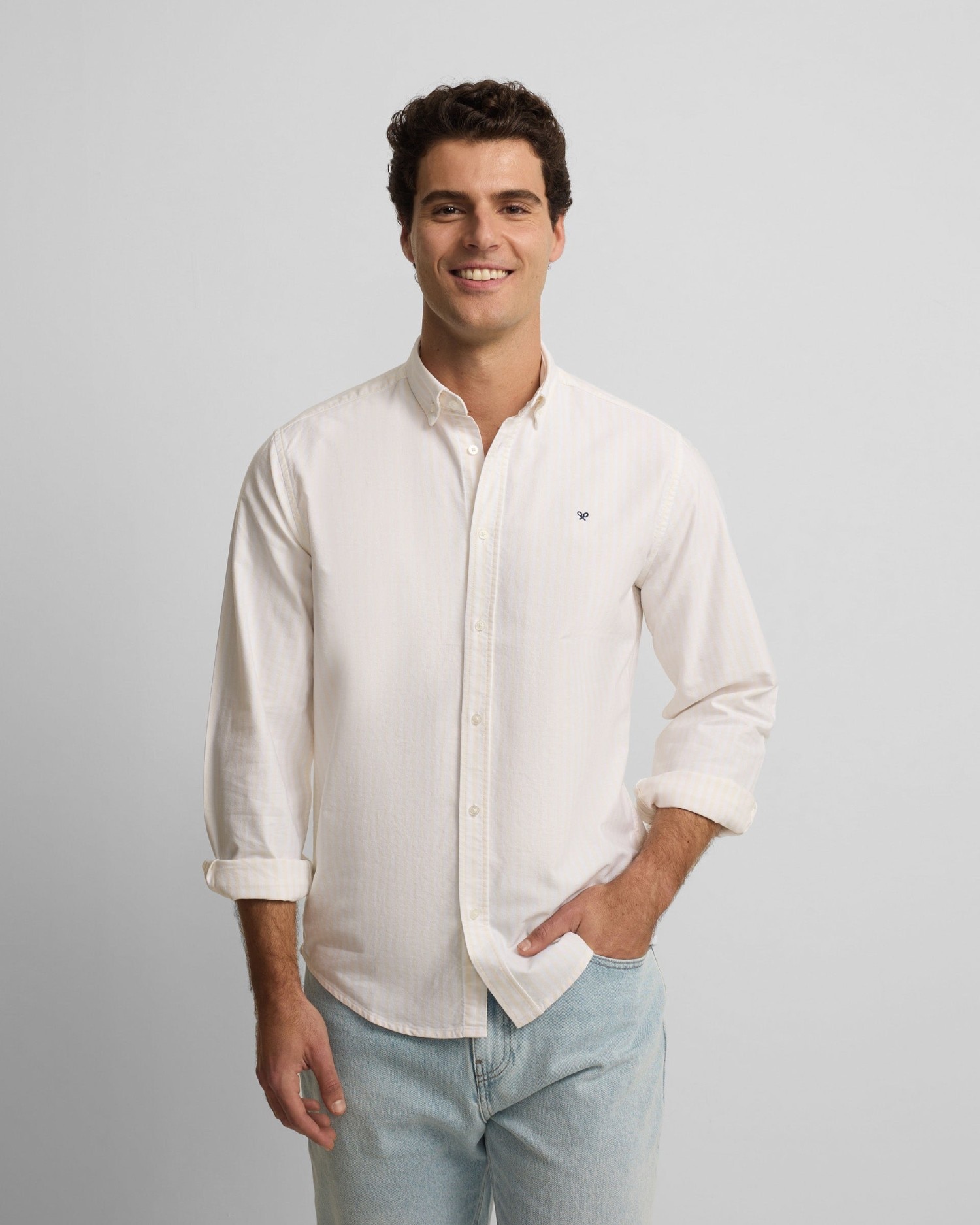 Imagem 0 de Camisa Sport Oxford Às Riscas Médias em Amarelo