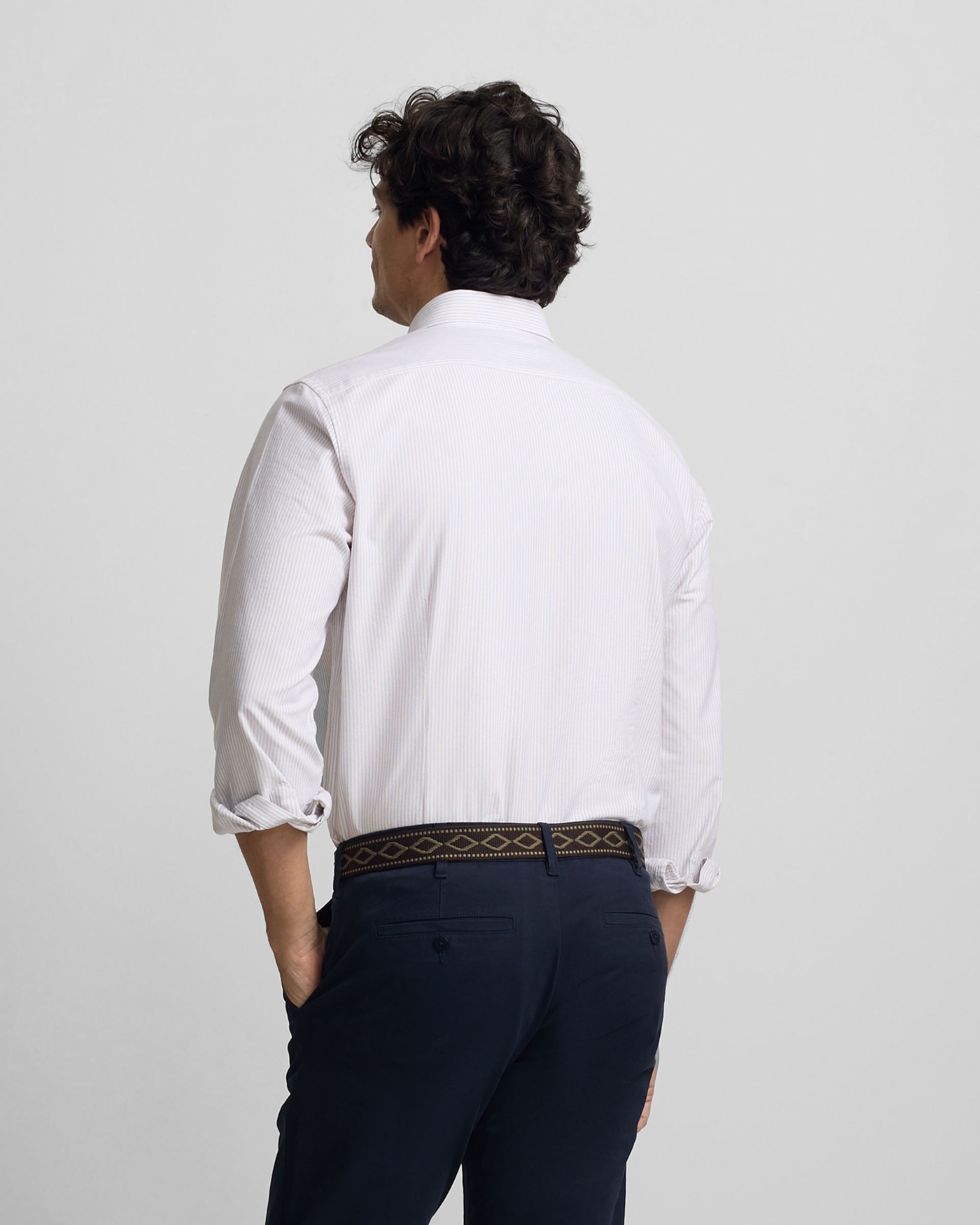 Camisa de hombre sport oxford rayas Bege-2
