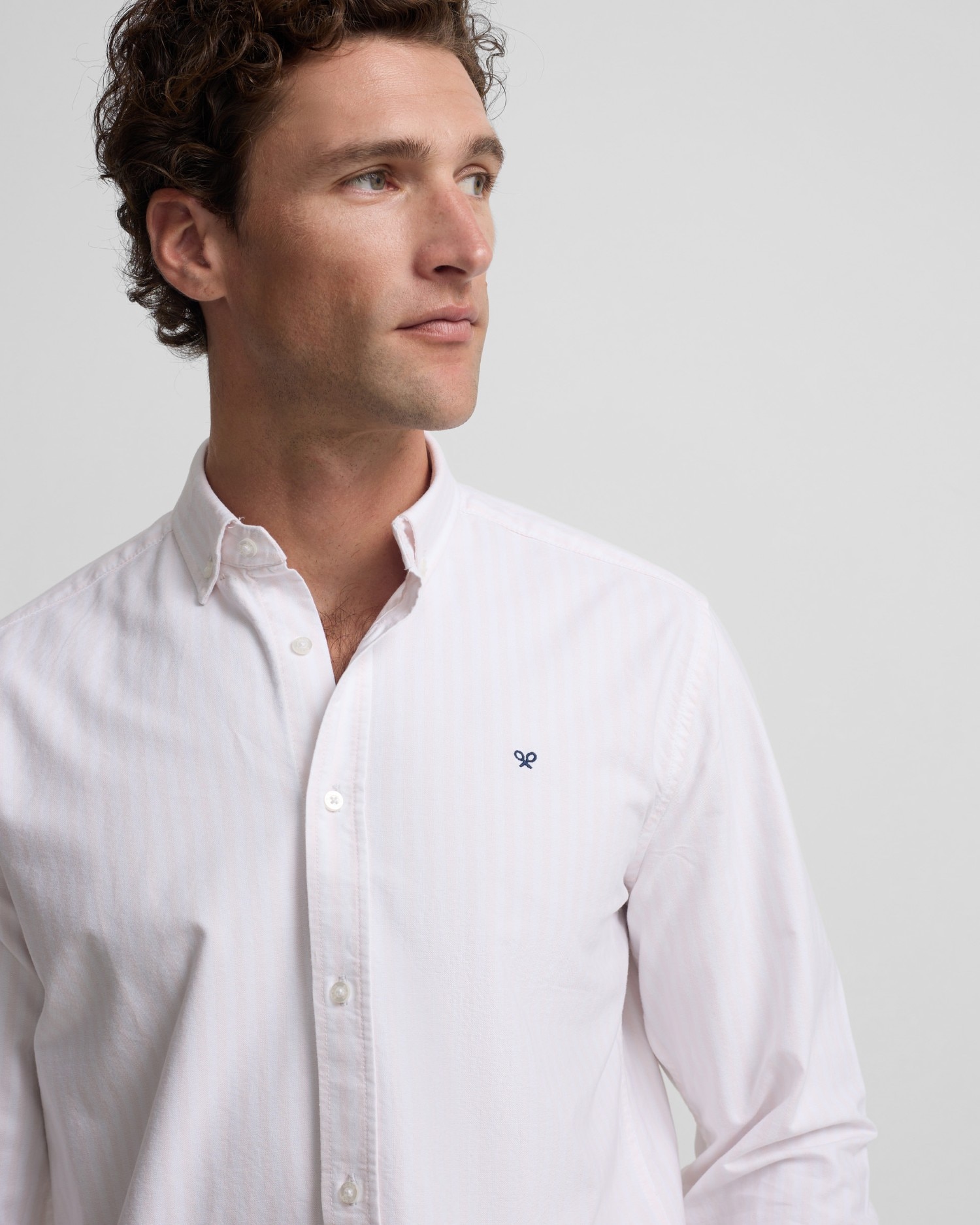 Camisa Sport Oxford Às Riscas Média em Rosa Rosa-claro-3