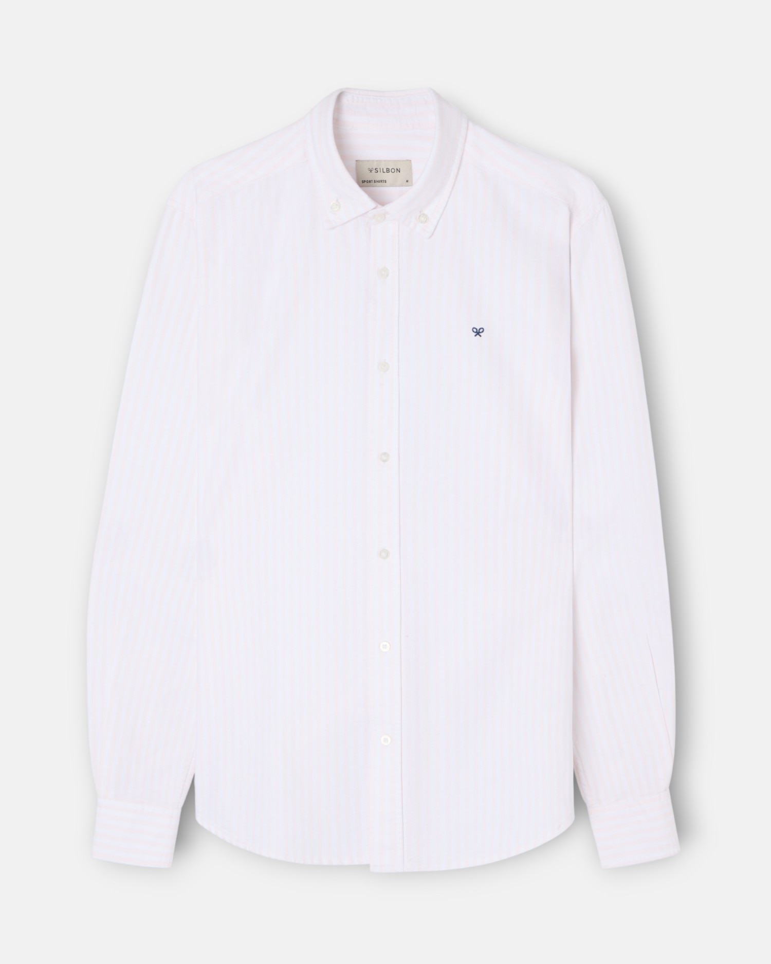 Camisa Sport Oxford Às Riscas Média em Rosa Rosa-claro-4