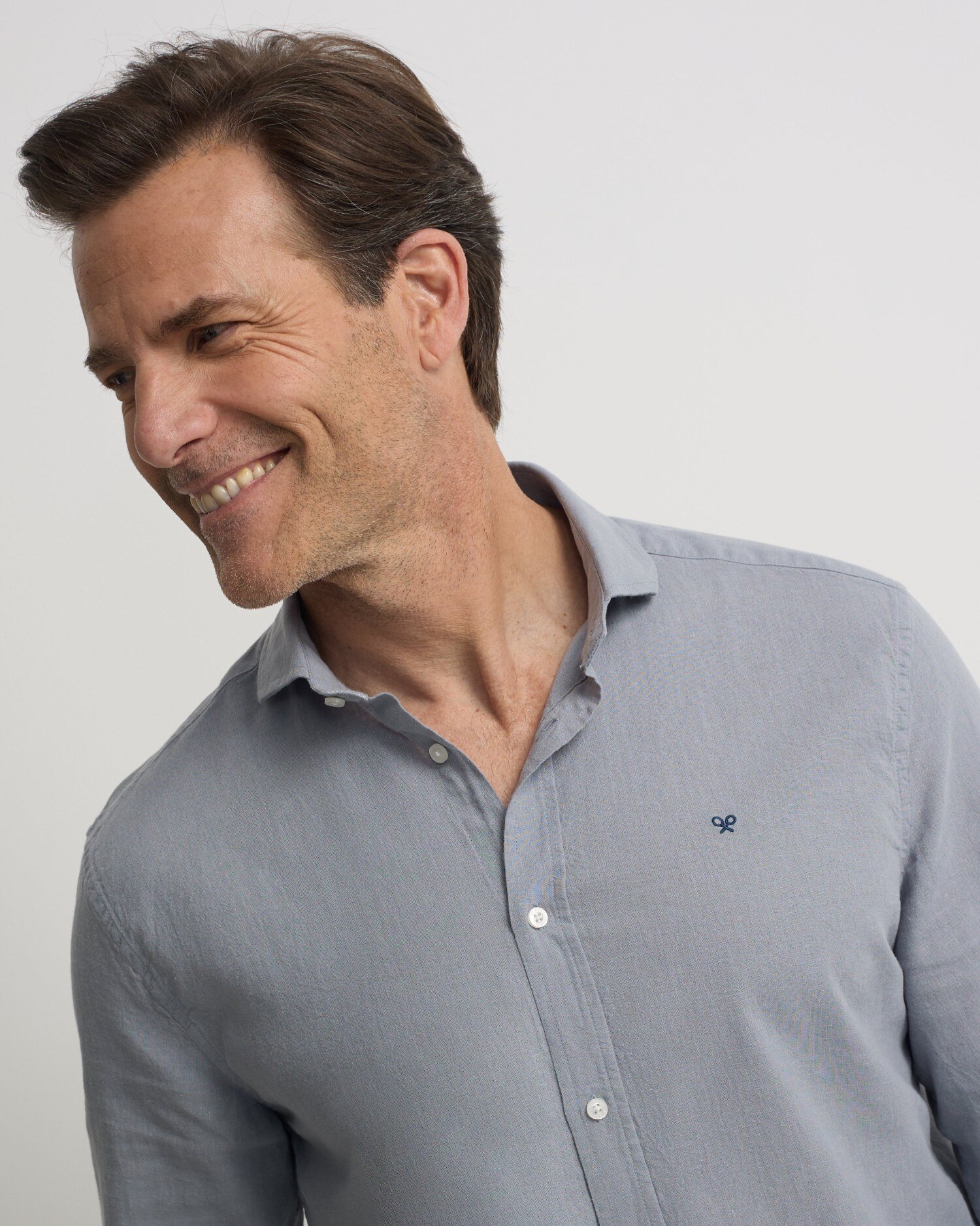Camisa Sport de Linho em Azul Cinzento Azul-3