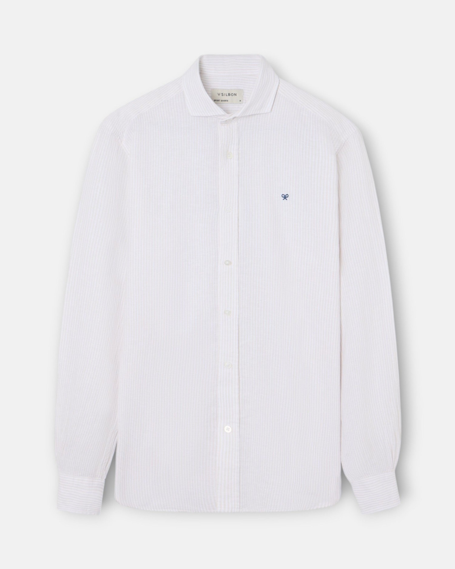 Camisa Sport em Linho Às Riscas Bege-1
