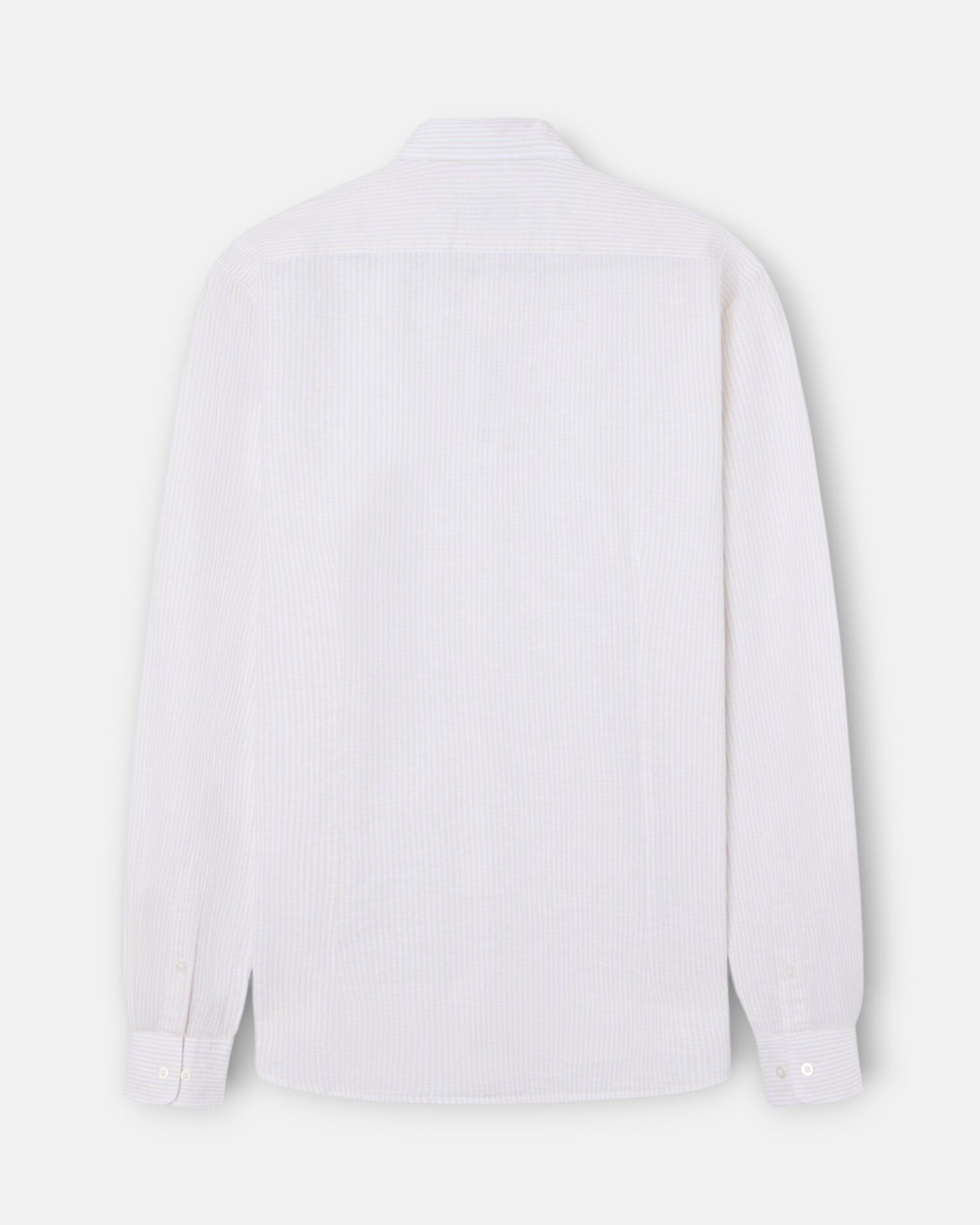 Camisa Sport em Linho Às Riscas Bege-3