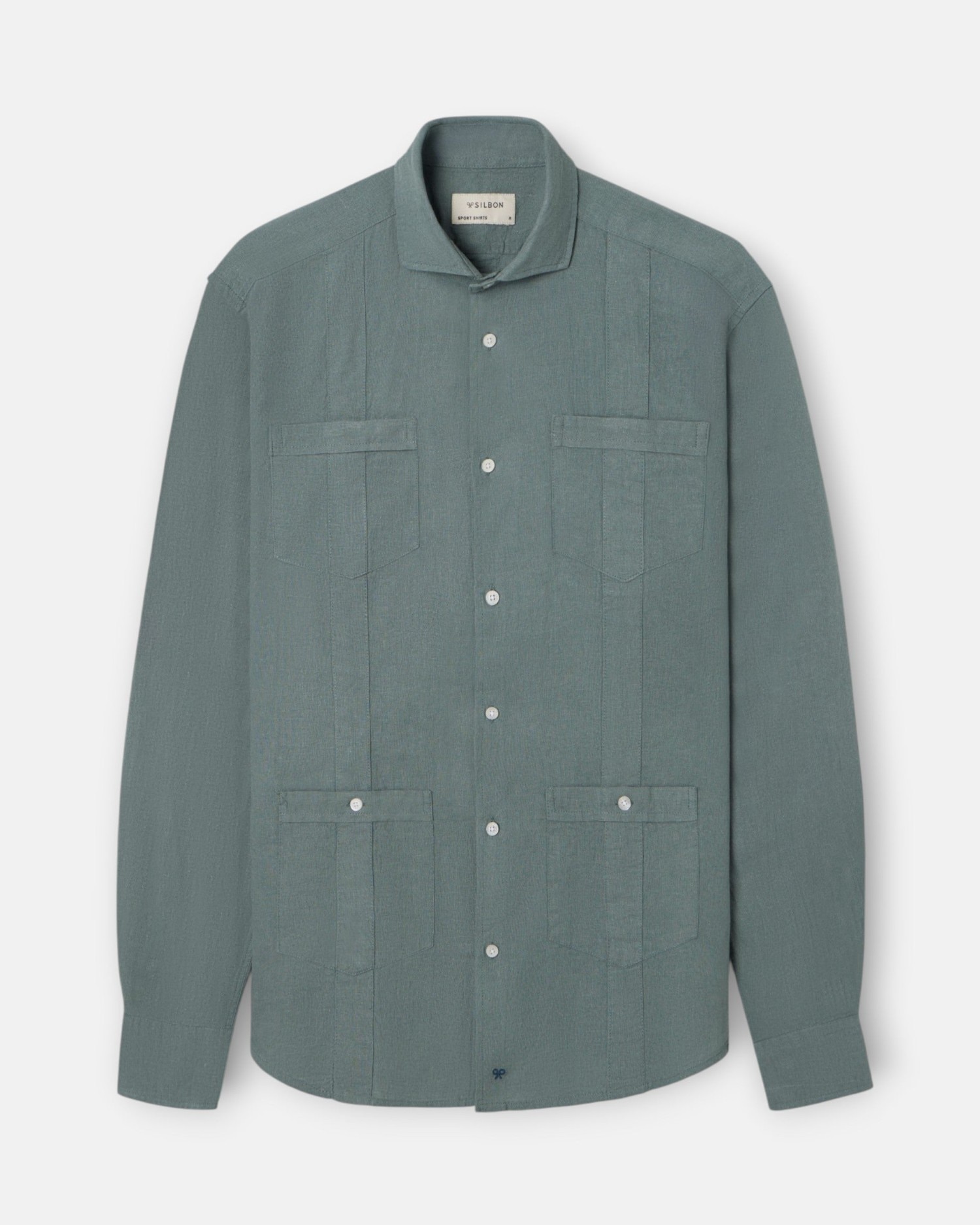 Guayabera Sport Lino em Verde Verde-4