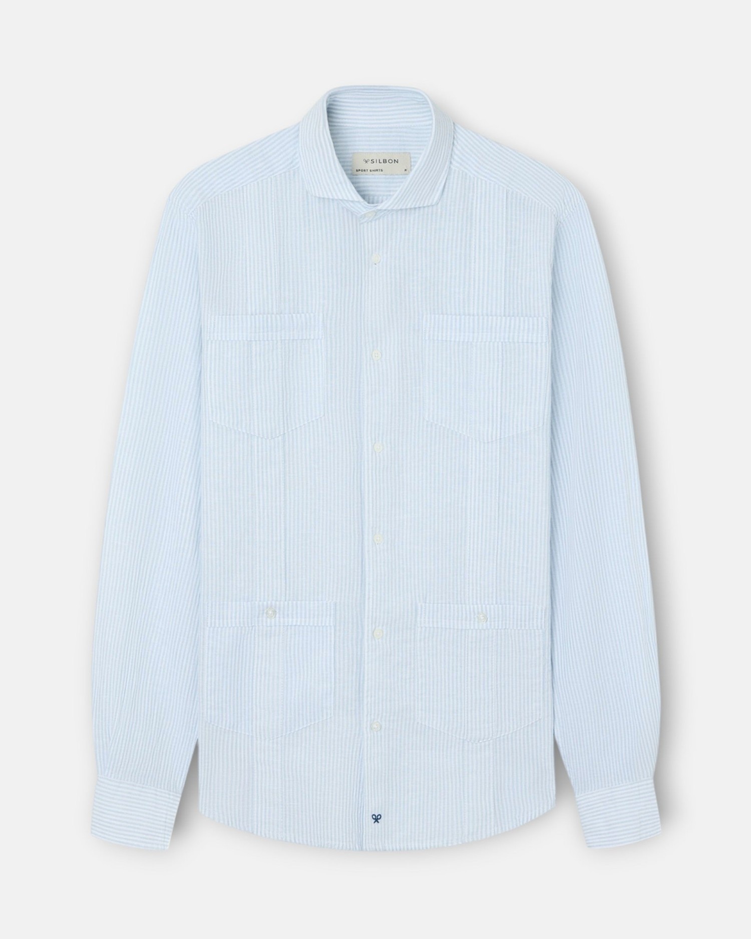 Guayabera Sport de Linho Às Riscas em Verde Verde-4