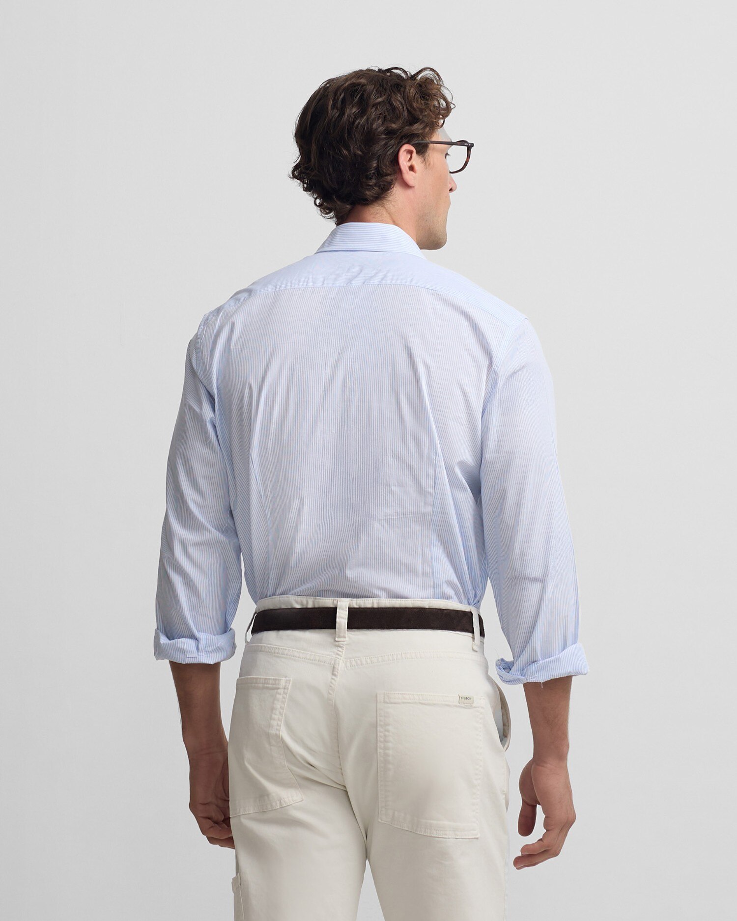 Camisa sport classic raya azul para hombre Azul-2