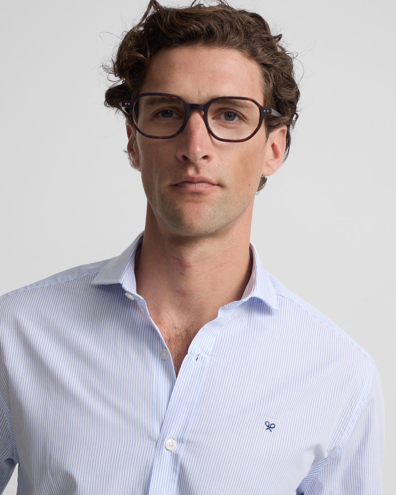 Camisa sport classic raya azul para hombre Azul-3
