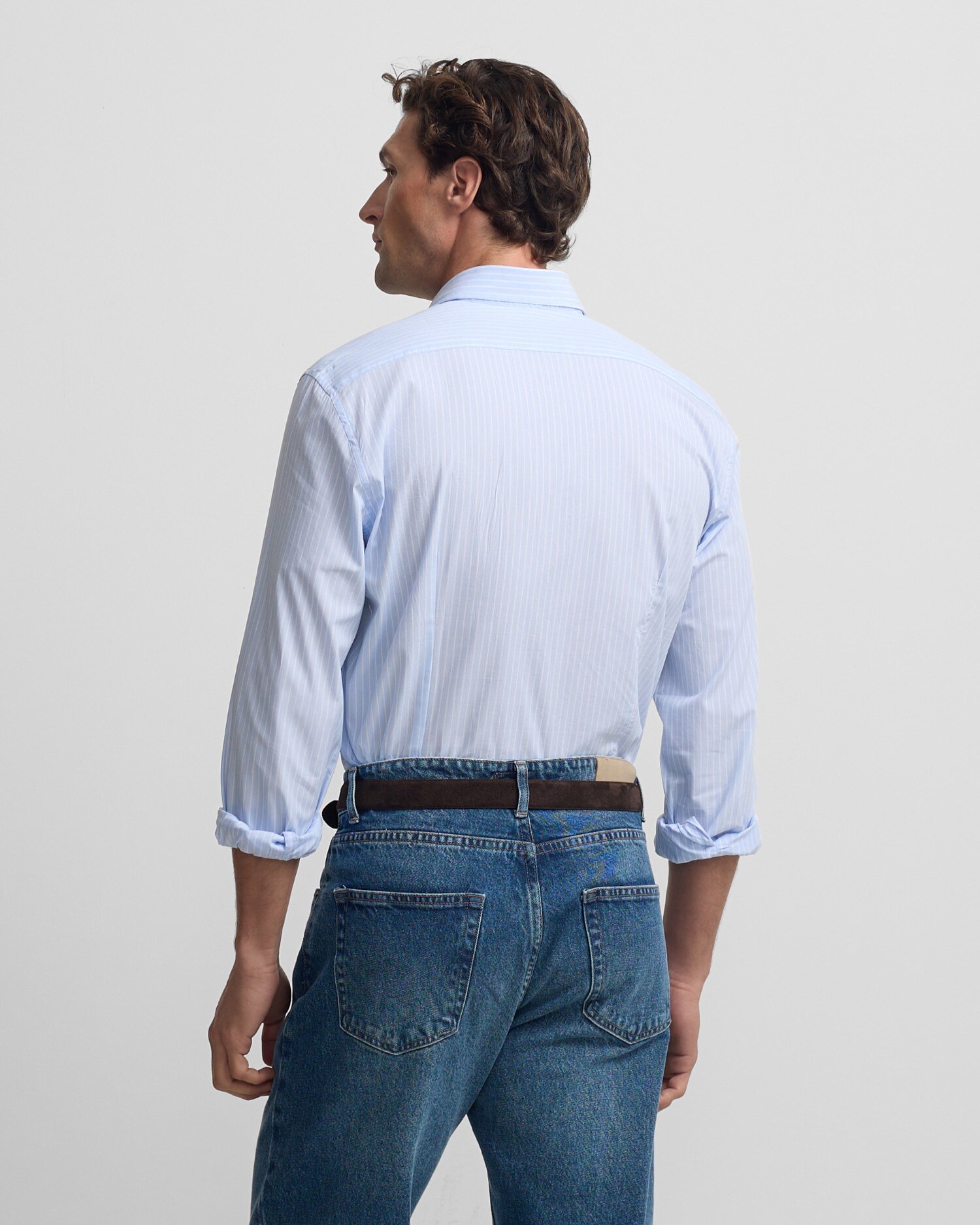 Camisa Sport Classic Às Riscas em Branco Celeste Azul-celeste-2