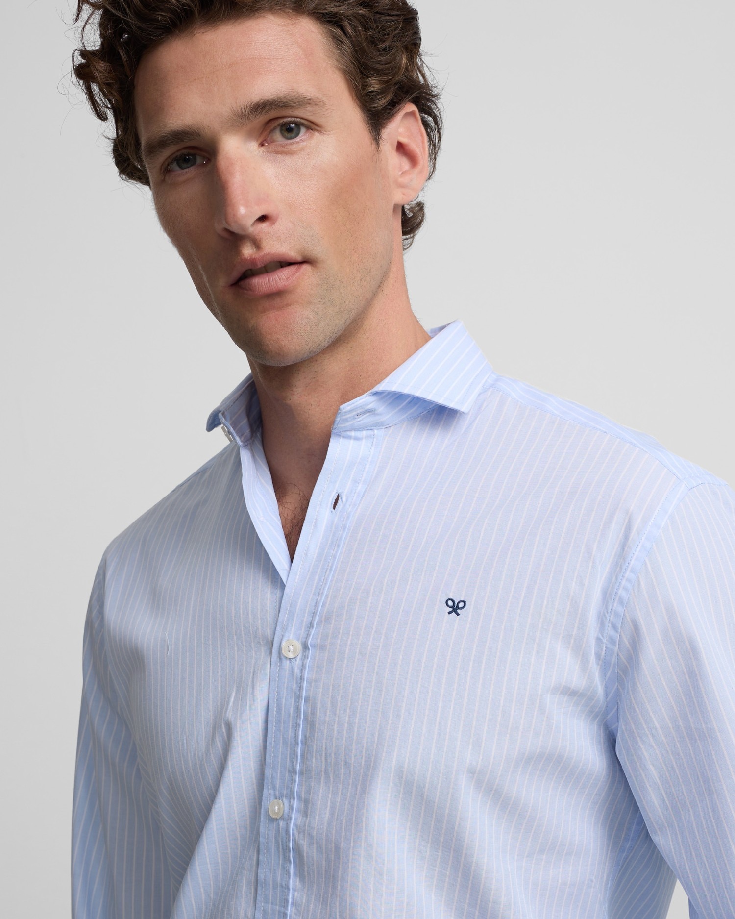 Camisa Sport Classic Às Riscas em Branco Celeste Azul-celeste-3