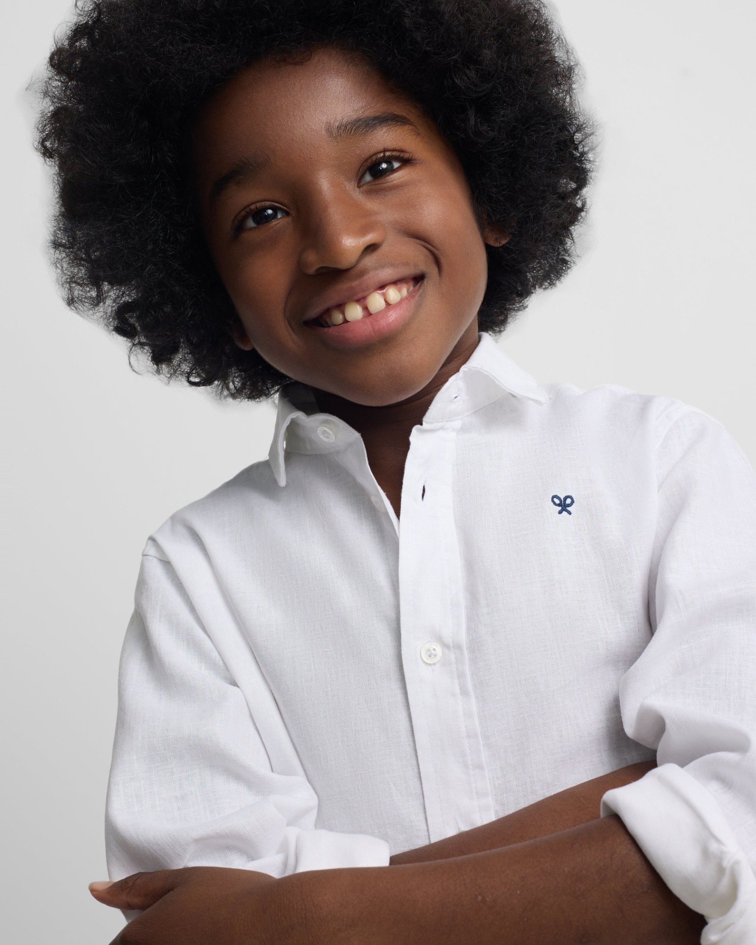 Camisa Sport Infantil de Linho em Branco Branco-3
