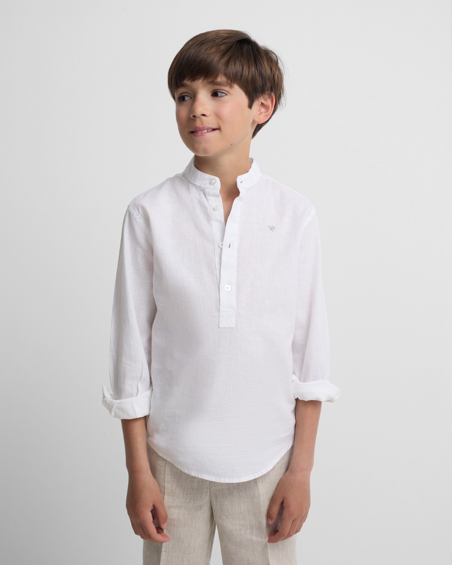 Imagem 0 de Camisa Sport Infantil de Linho com Gola À Padre em Branco