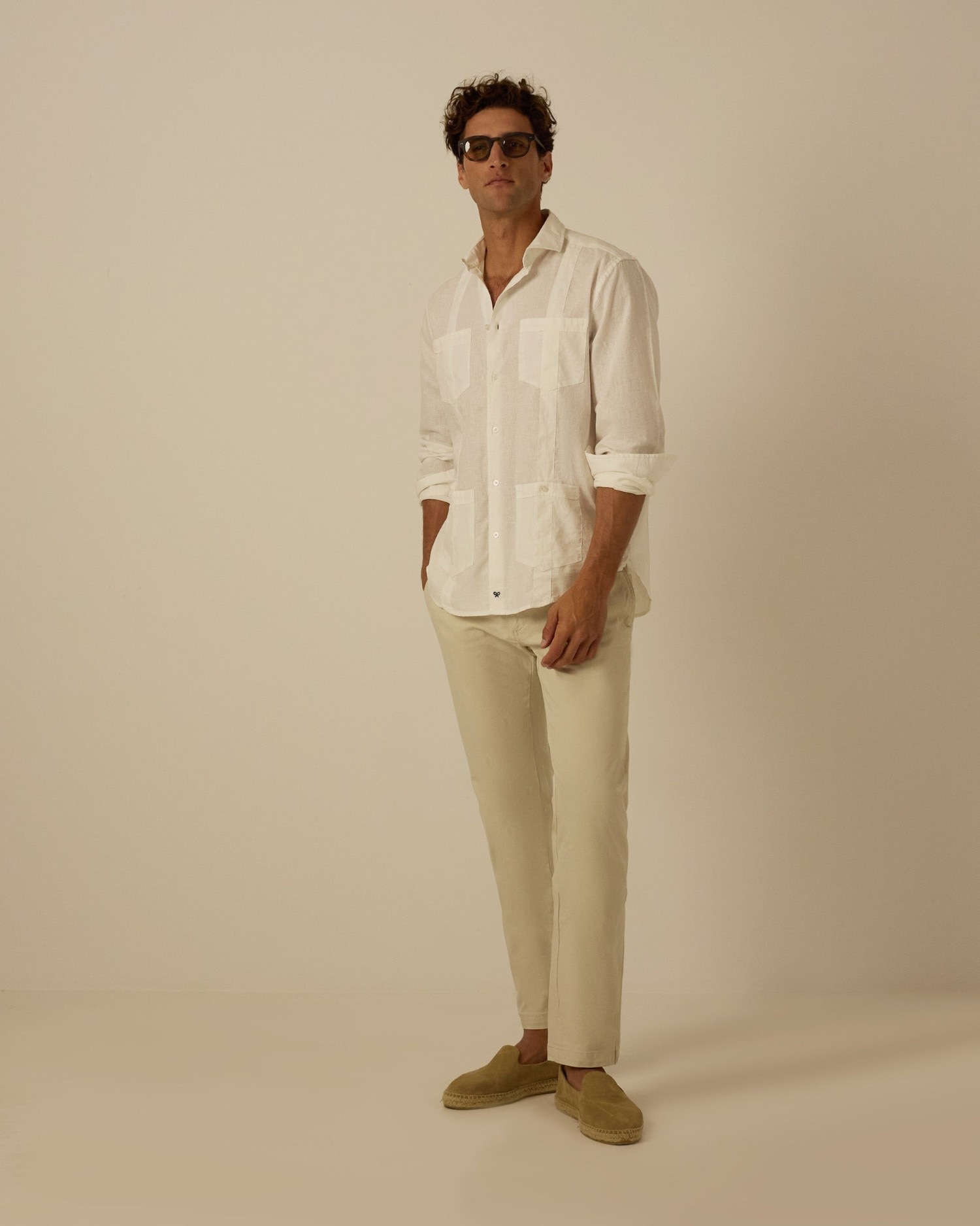 Guayabera Sport de Linho em Branco Branco-3