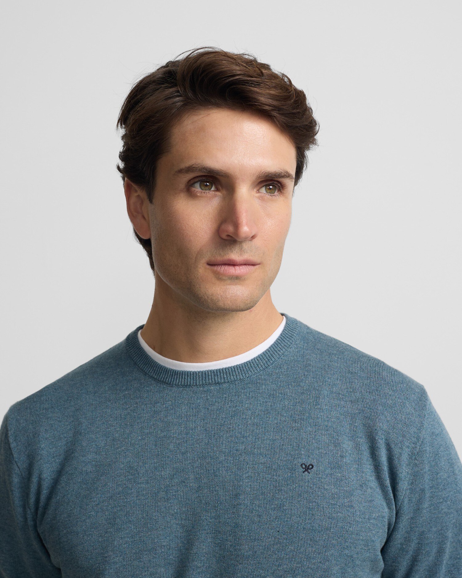 Camisola Lisa com Gola Redonda Azul-acinzentado-3