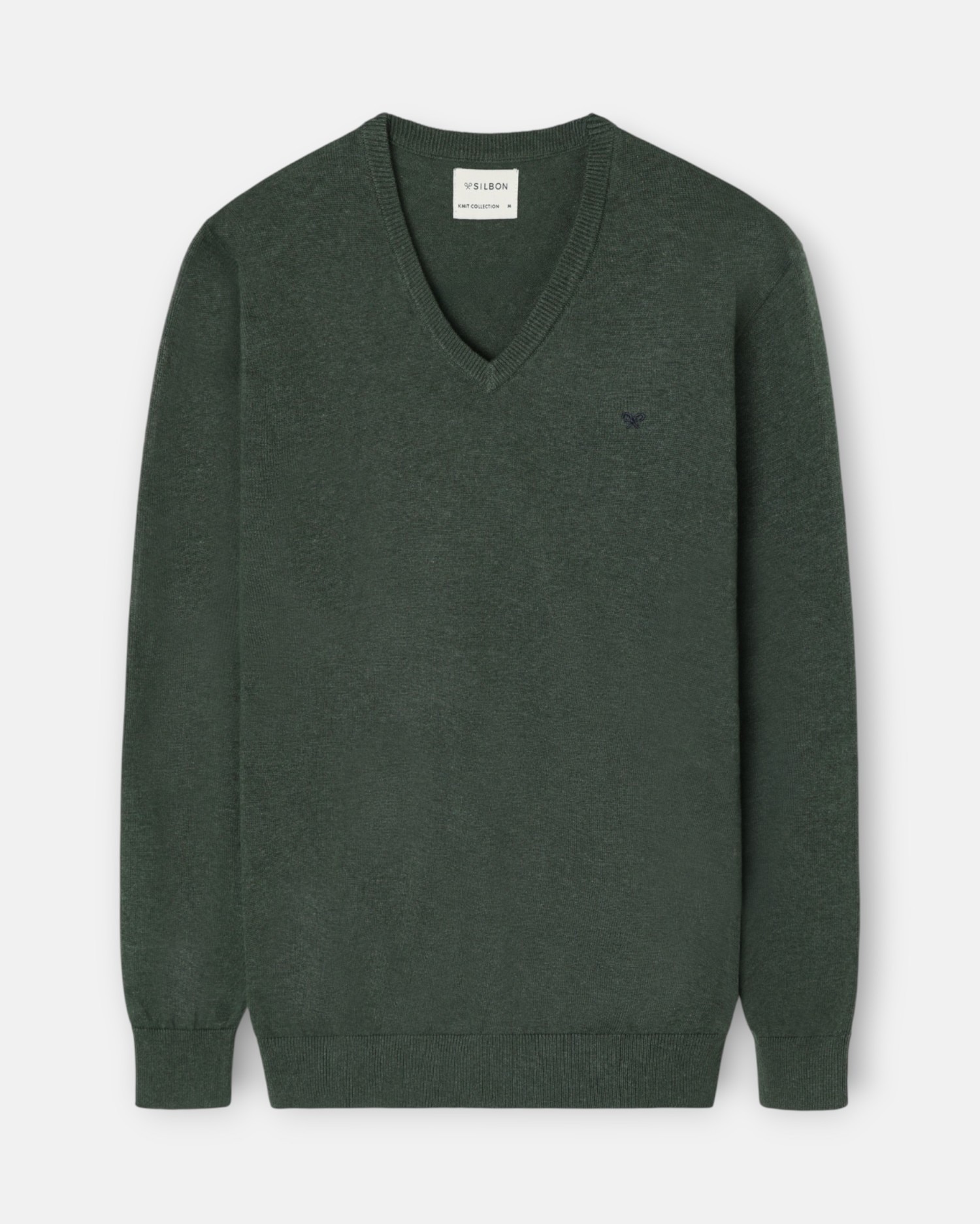 Camisola Lisa com Gola em V Verde-escuro-4