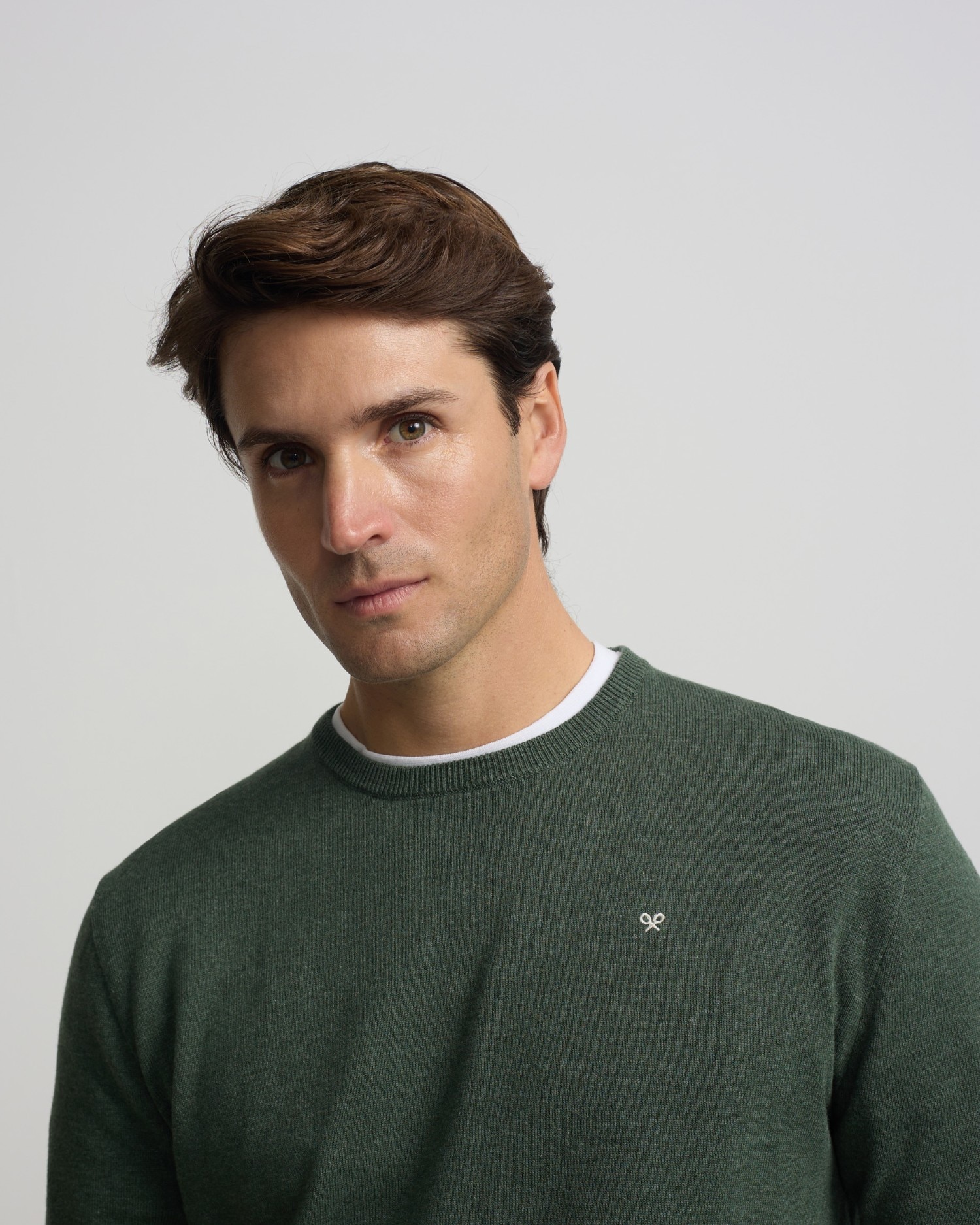 Camisola Lisa com Gola Redonda Verde-3