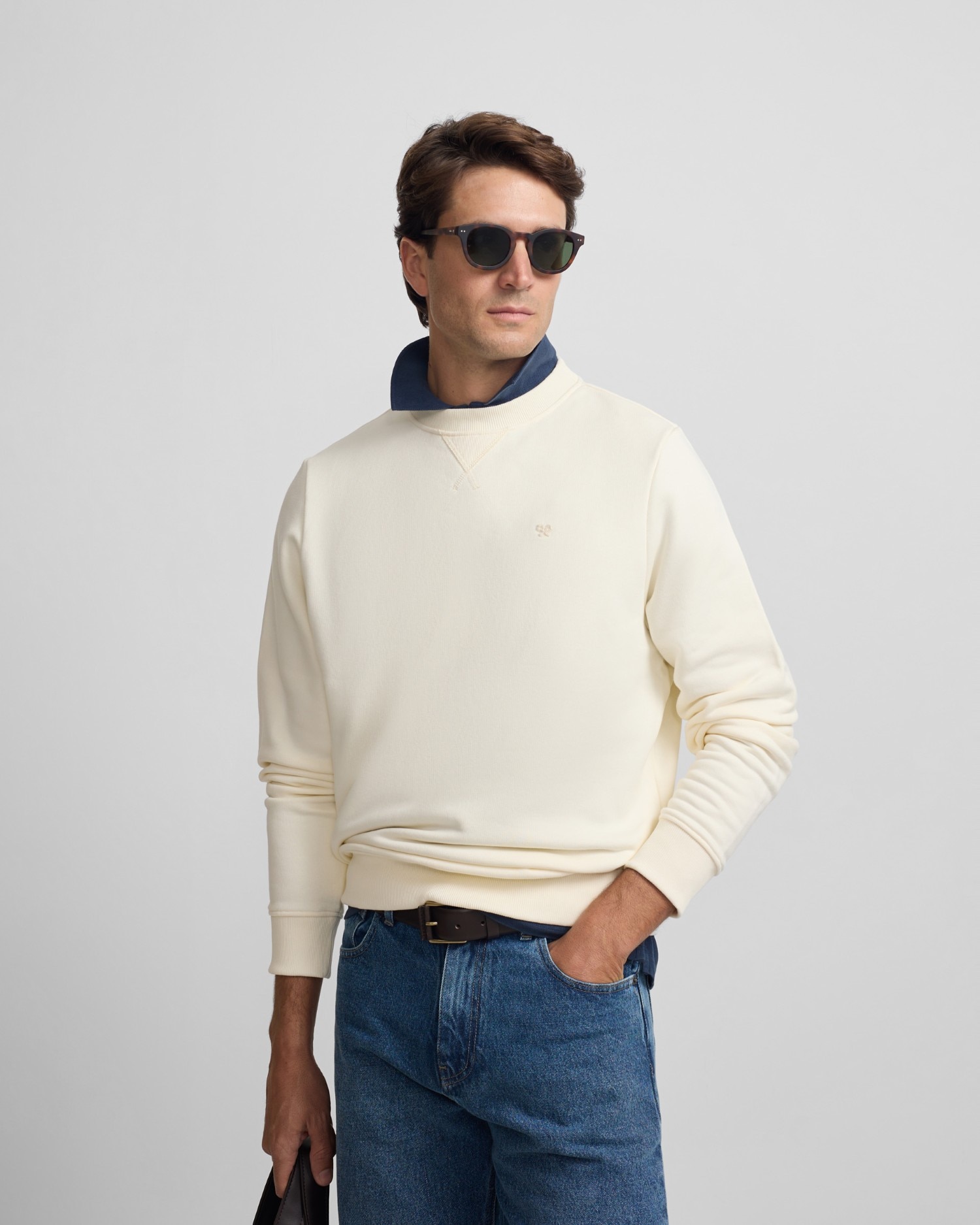 Sweatshirt sem Capuz Minilogo Rizo Creme-1