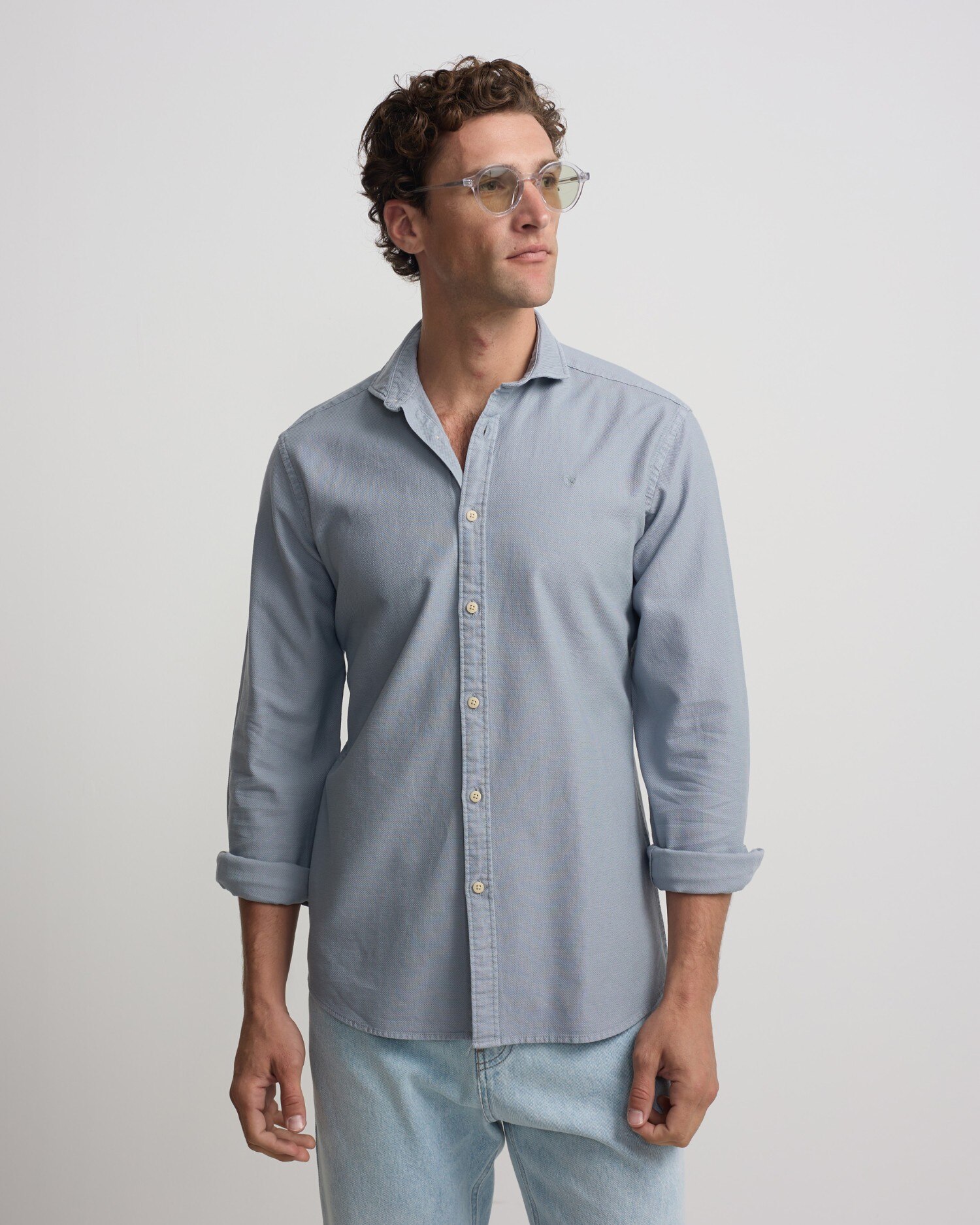 Camisa sport estructura logo verde medio para hombre Azul-1