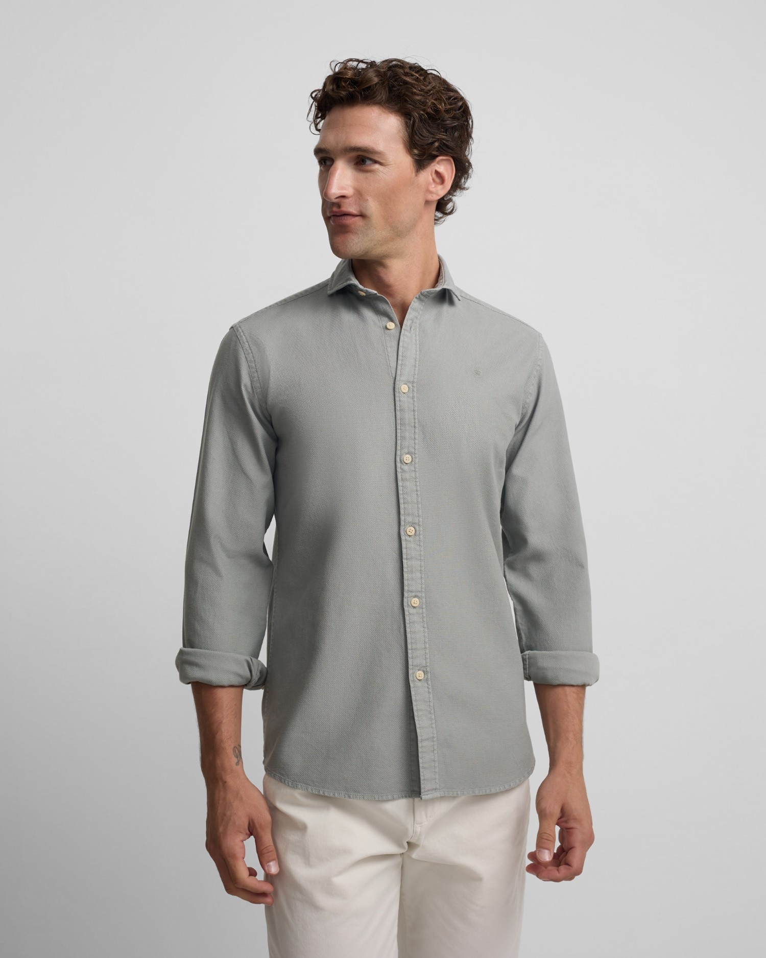 Camisa sport estructura logo verde medio para hombre Verde-1