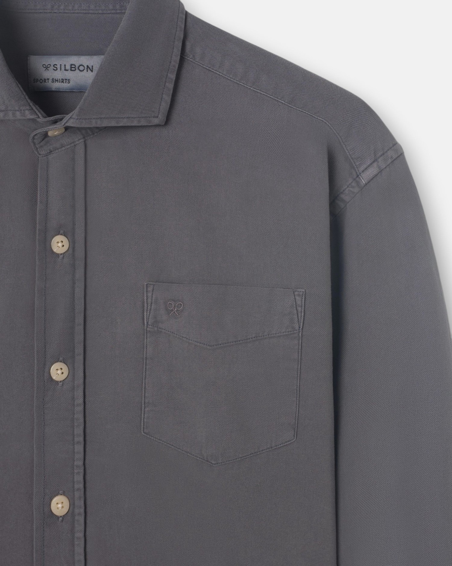 Camisa Sport com Bolso e Efeito Desgastado Cinzento-3