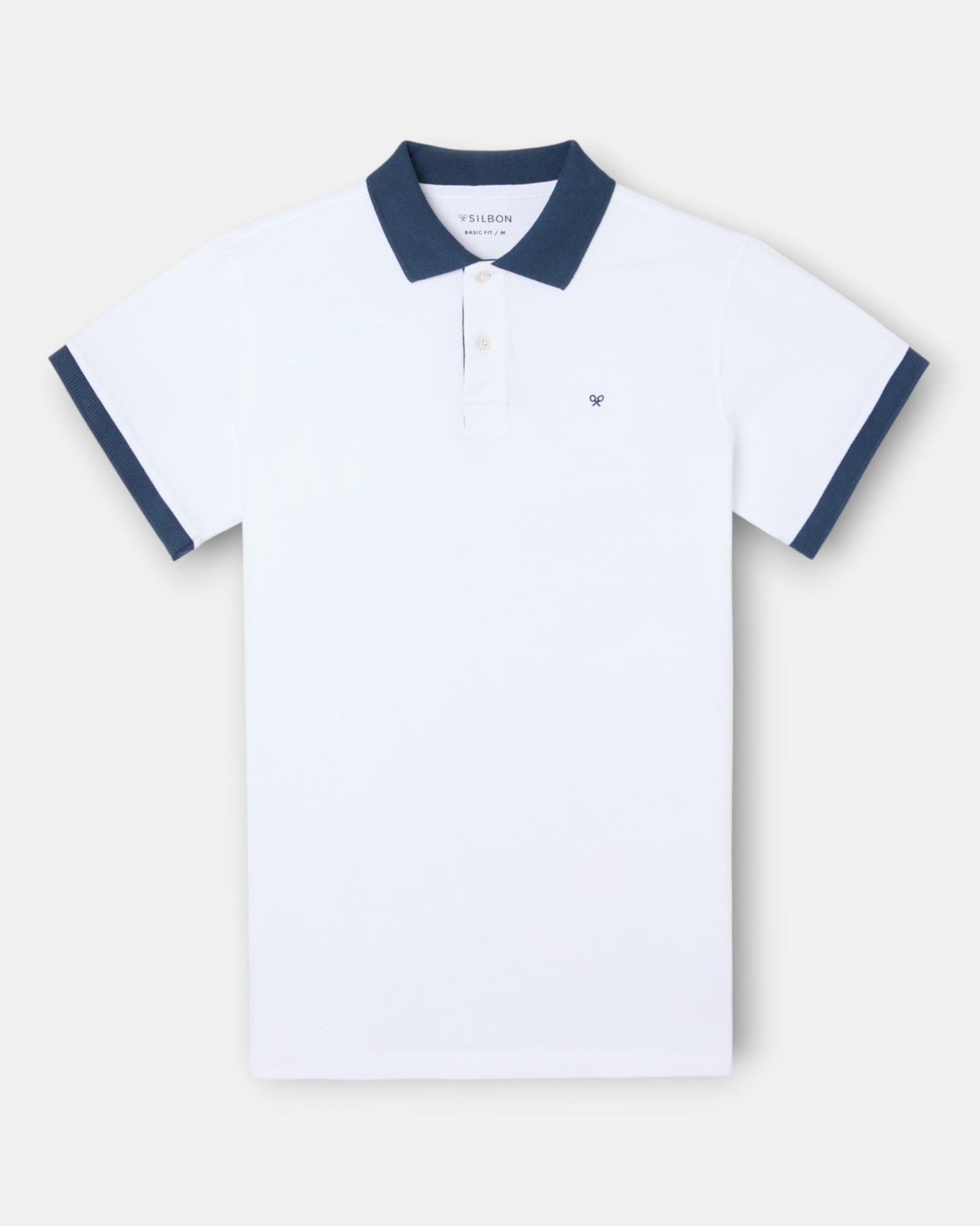 Imagem 0 de Polo de Manga Curta com Debrum Azul-marinho em Branco