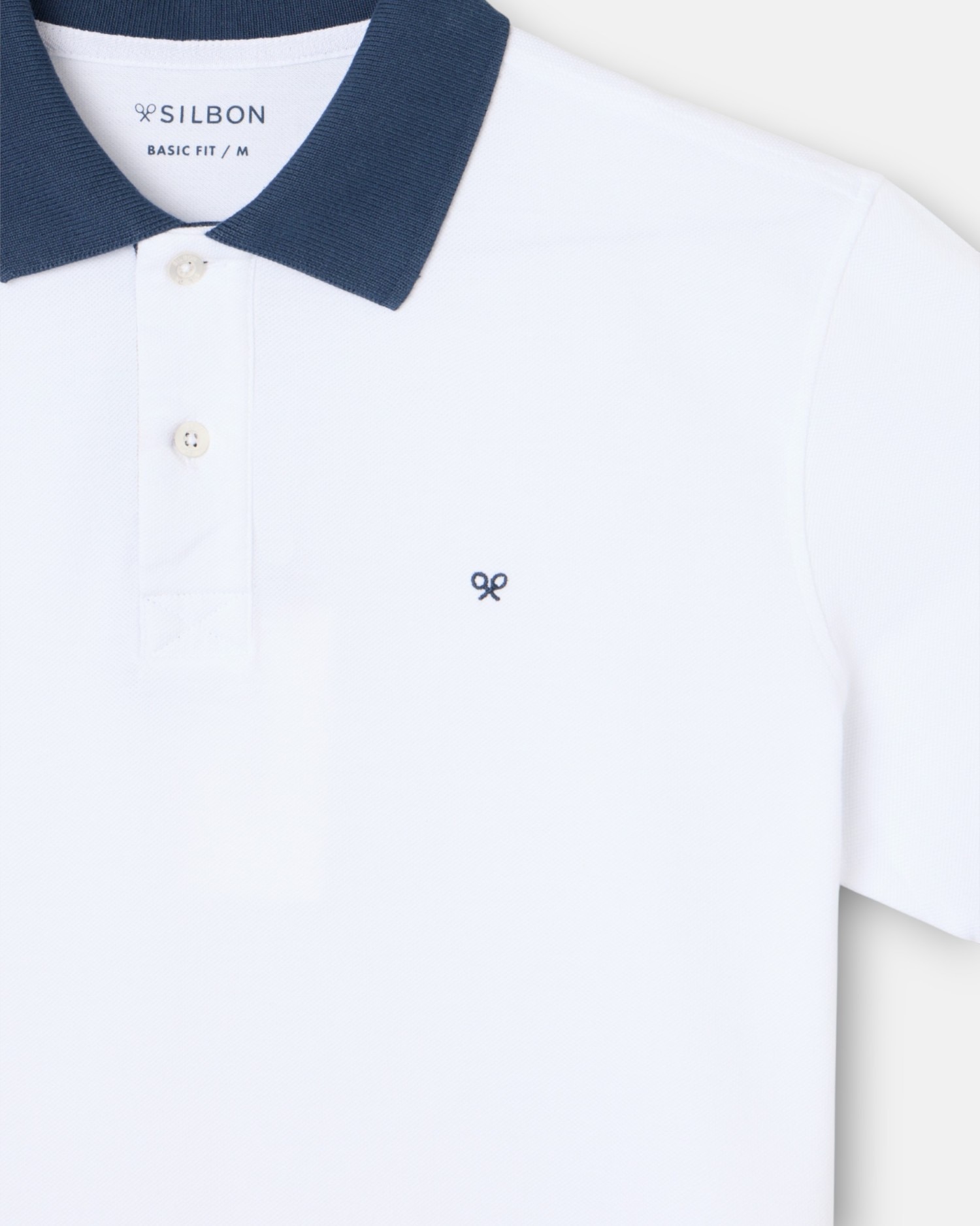 Polo de Manga Curta com Debrum Azul-marinho em Branco Branco / Azul-2