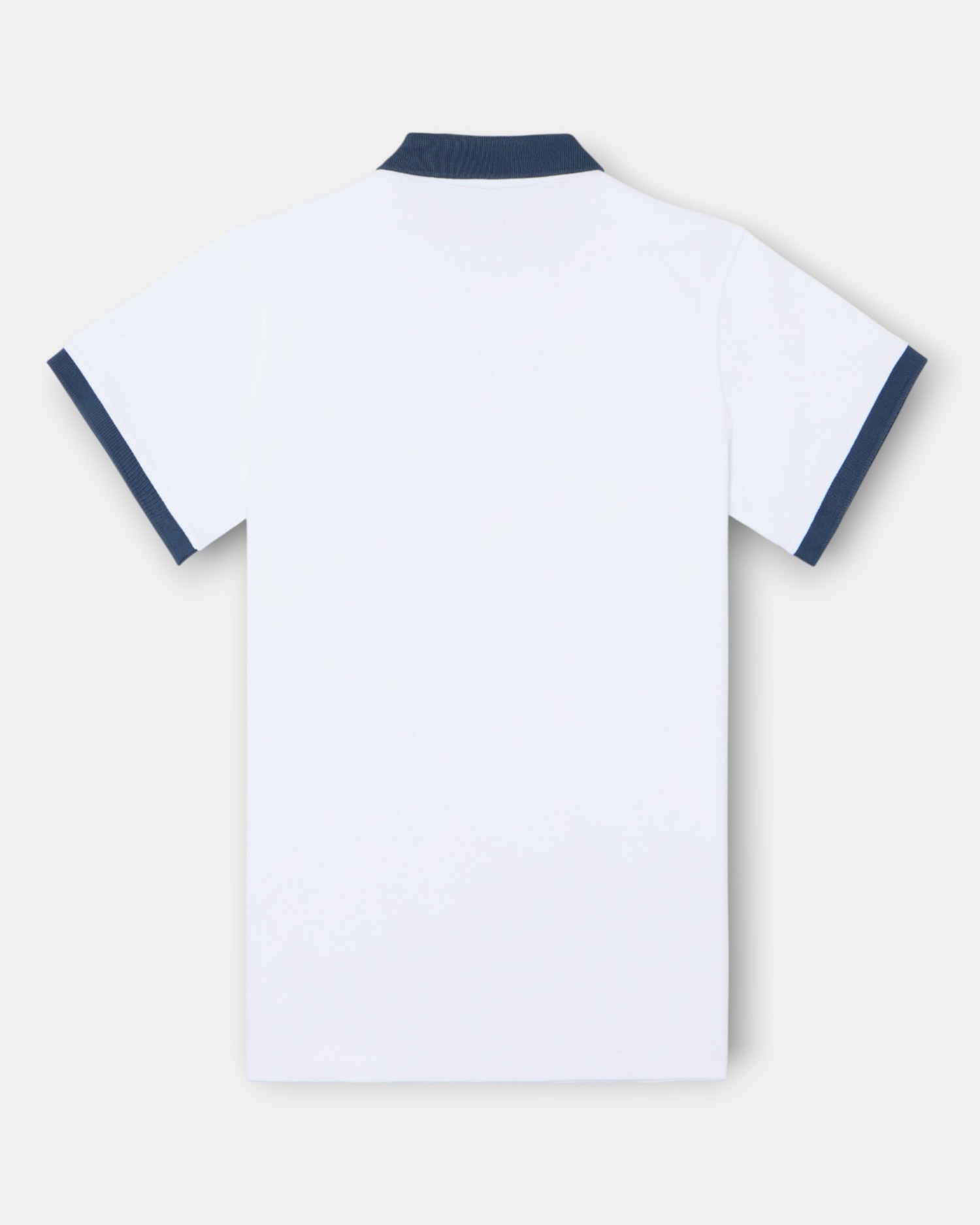 Polo de Manga Curta com Debrum Azul-marinho em Branco Branco / Azul-3
