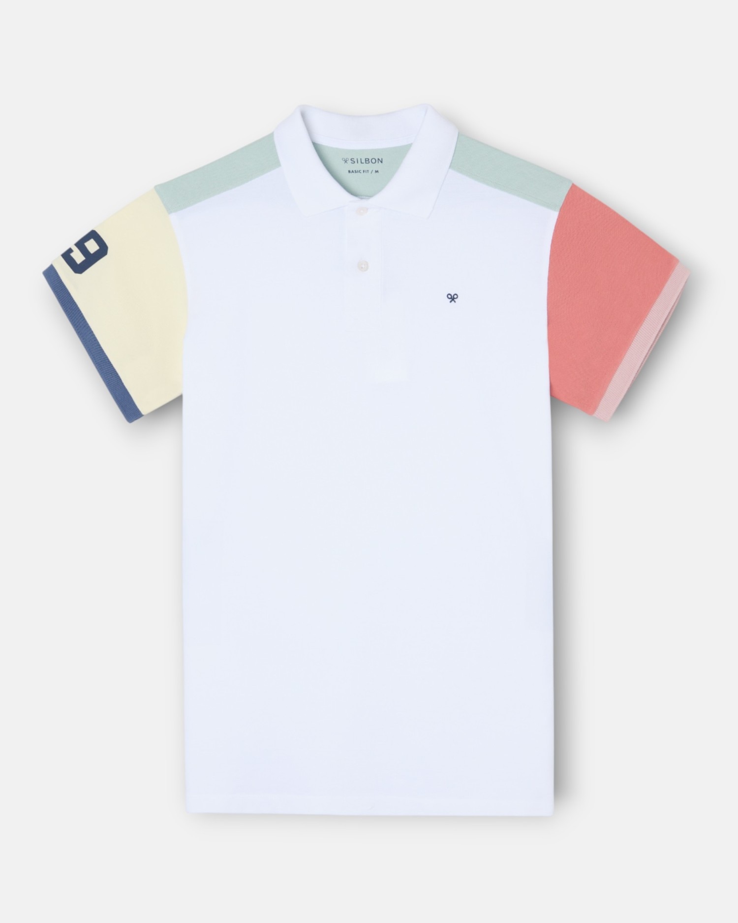 Imagem 0 de Polo de Manga Curta com Rebordo Multicolor em Branco