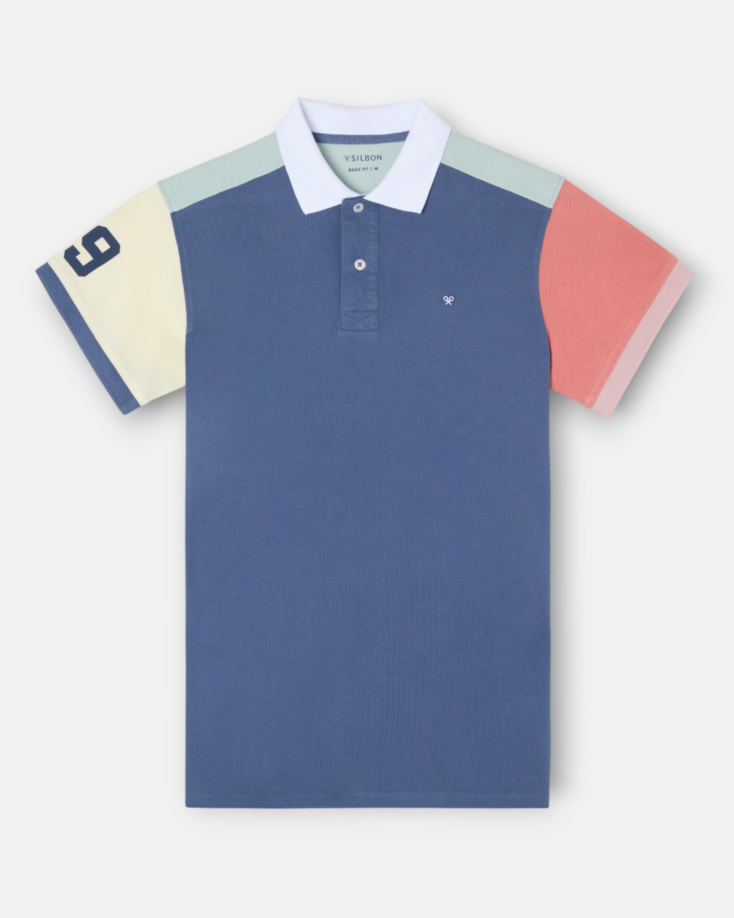 Polo de Manga Curta com Debrum Multicolor Azul-marinho Azul-marinho-1
