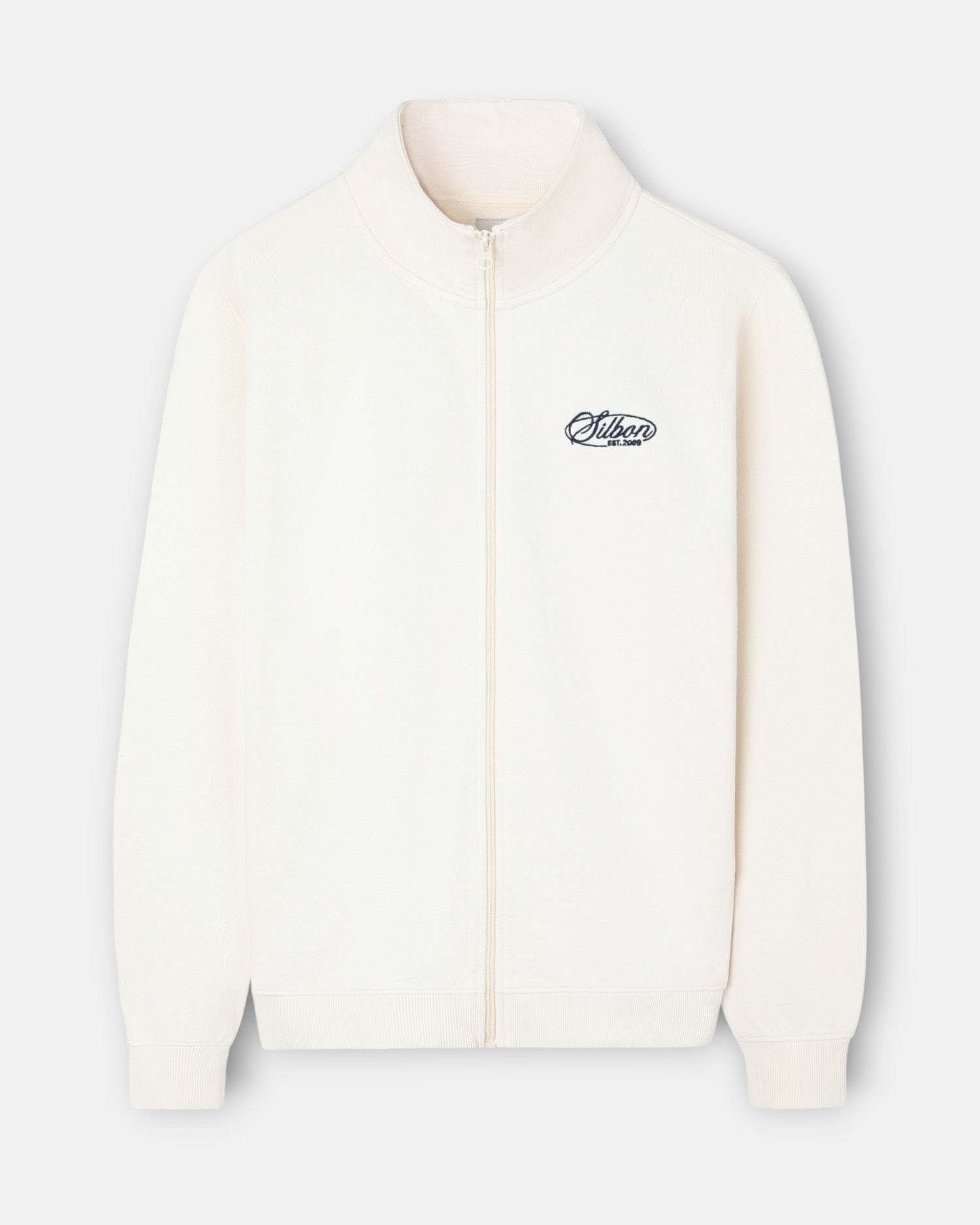 Sweatshirt com Fecho Zip e Bordado Creme-1