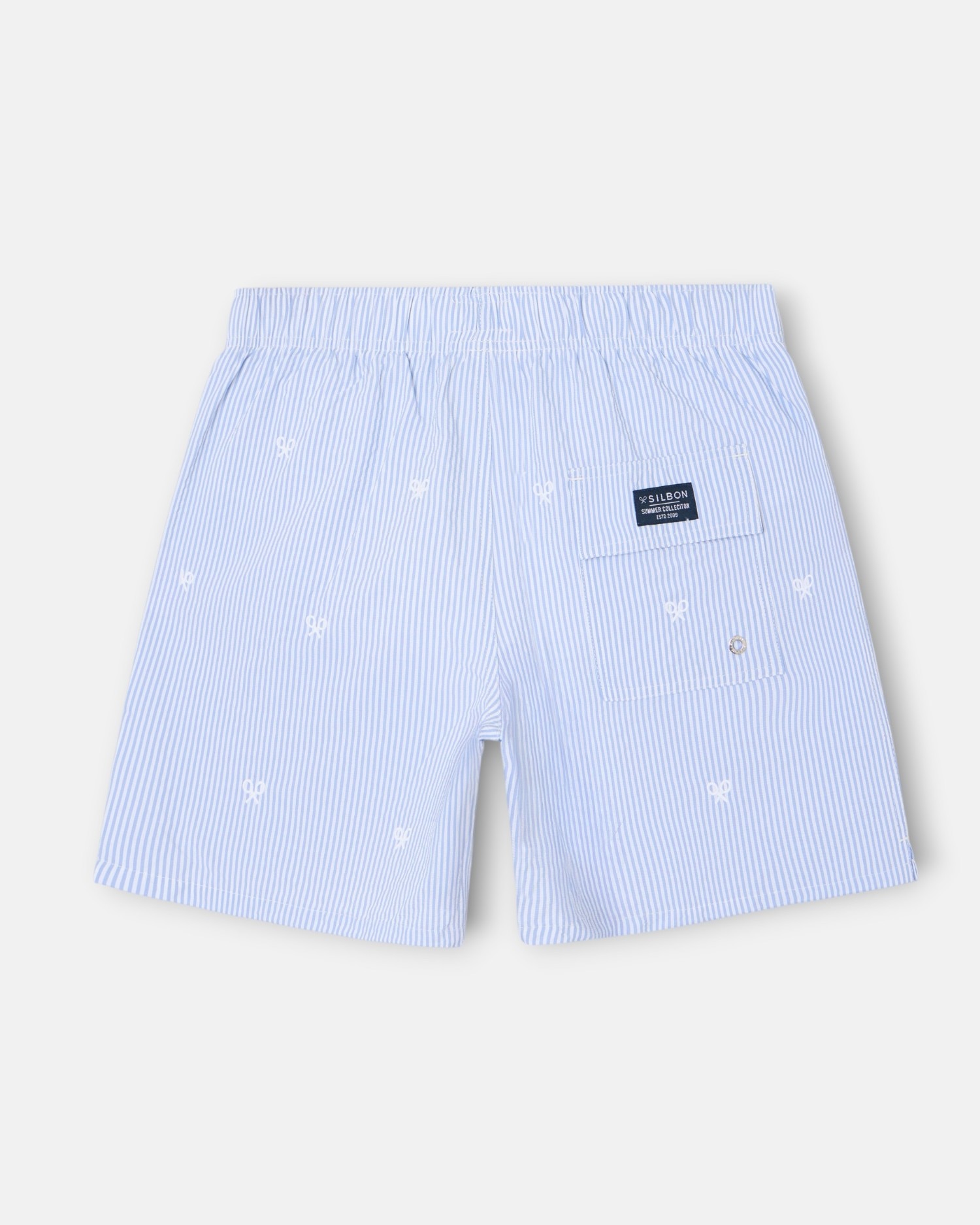 Fato de Banho Às Riscas Finas com Logo Azul-5