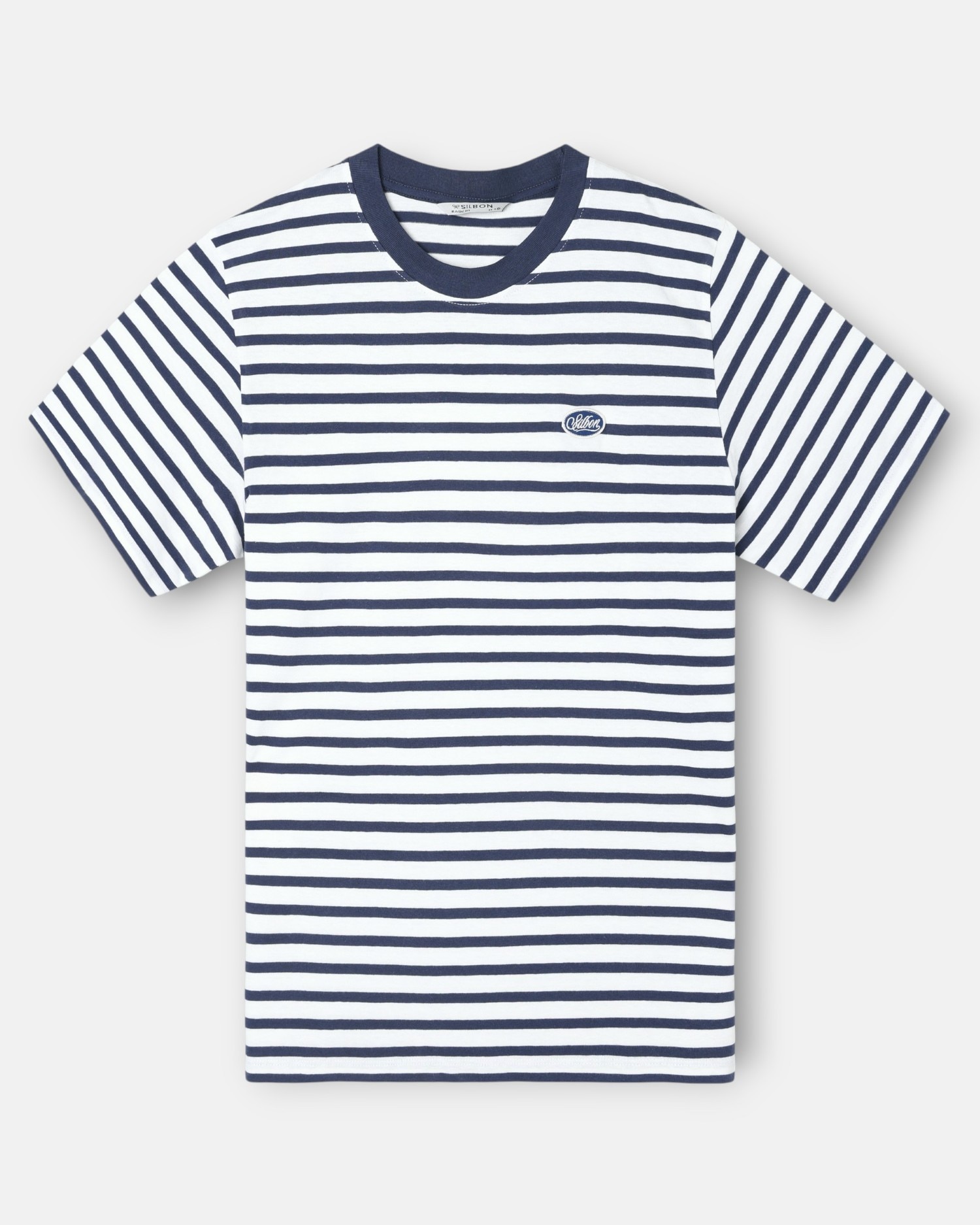 T-shirt de Manga Curta Rústica Às Riscas em Bordeaux Azul-marinho-1