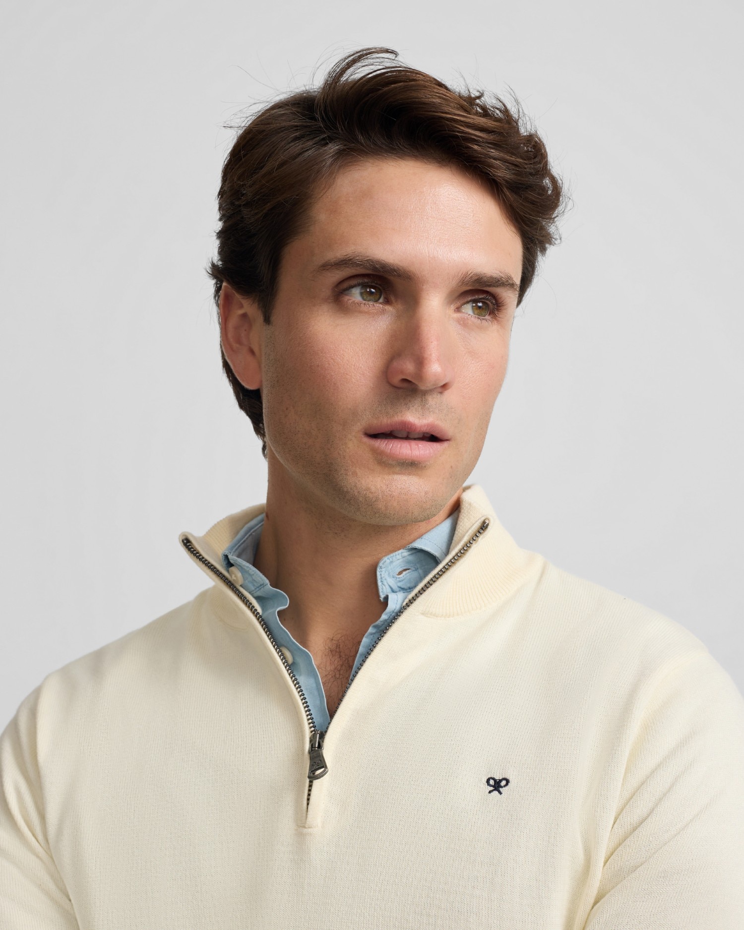 Camisola Lisa com Meia Fecho Zip Creme-3