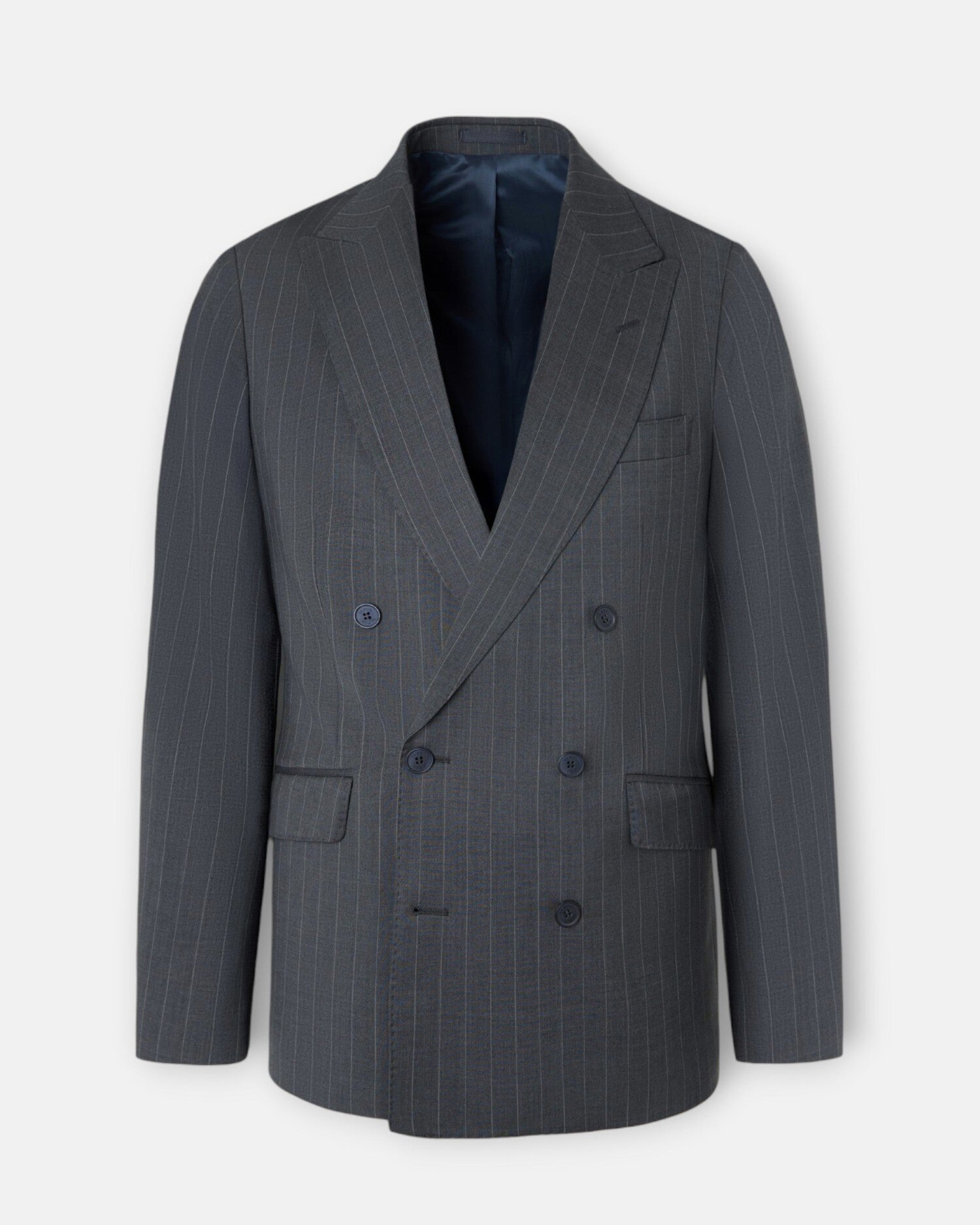 Blazer de Fato Cruzado Às Riscas Diplomáticas em Cinzento Cinzento-4