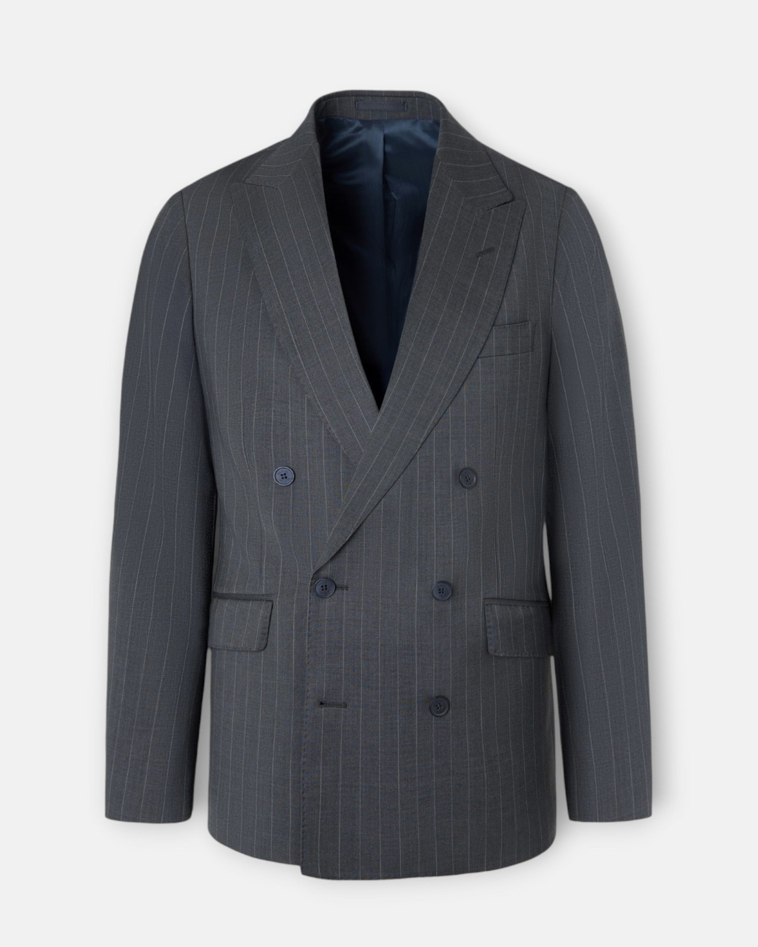 Blazer de Fato Cruzado Às Riscas Diplomáticas em Cinzento Cinzento-4