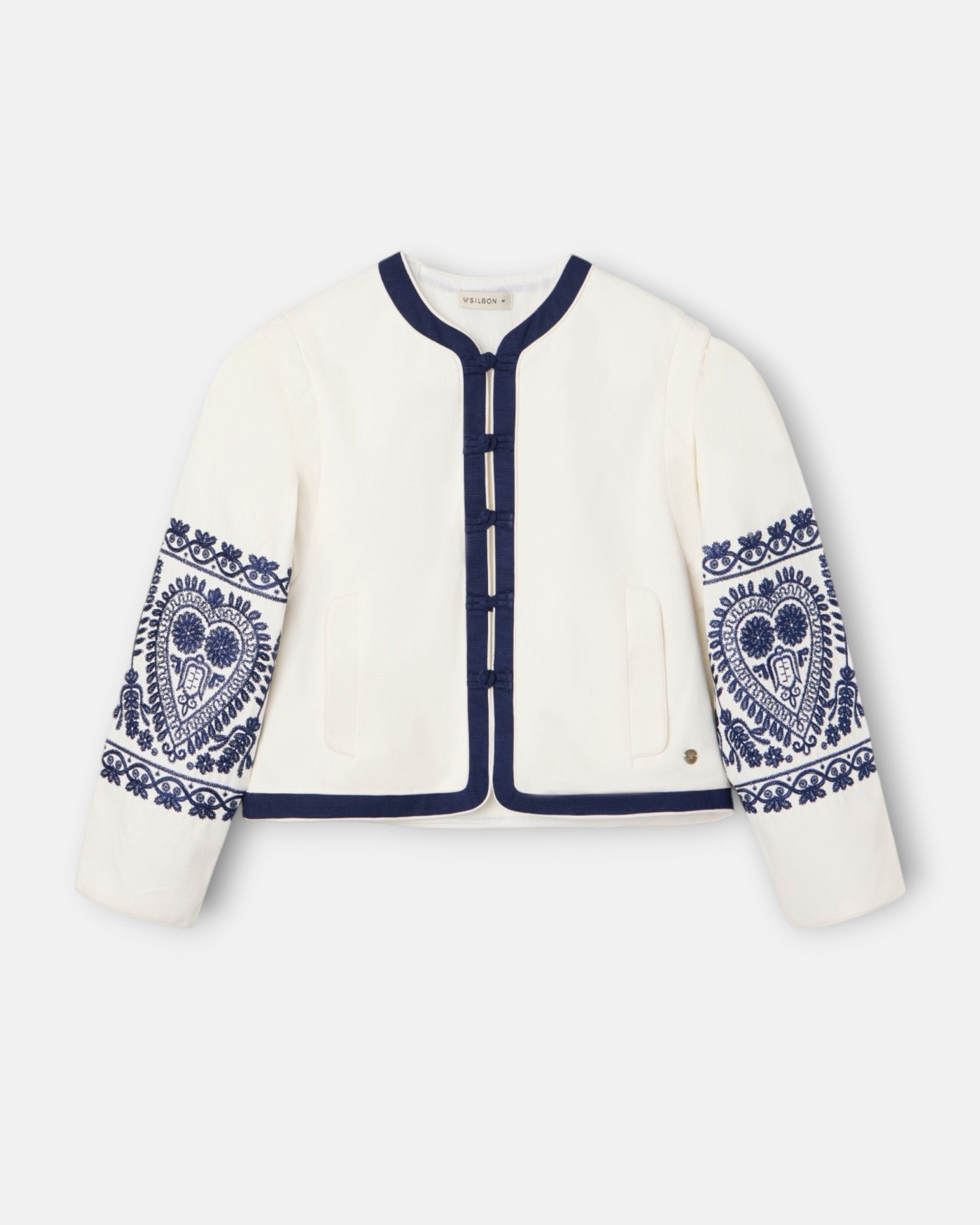 Casaco de Gola À Padre com Bordados em Branco Branco-4