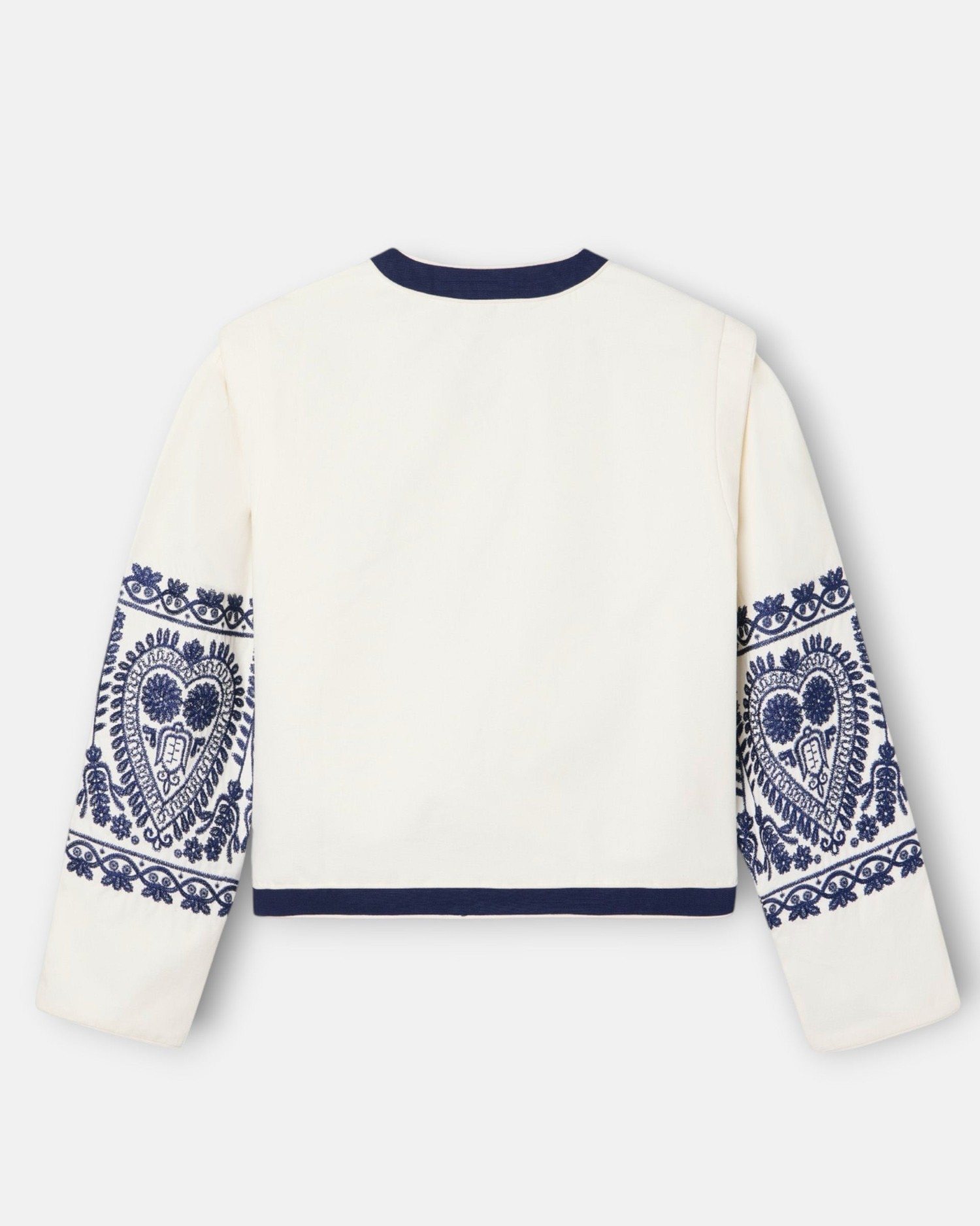 Casaco de Gola À Padre com Bordados em Branco Branco-5