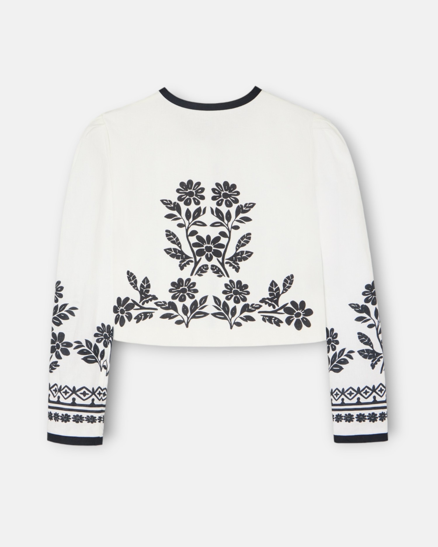 Casaco Curto em Linho com Estampado em Branco Branco-5
