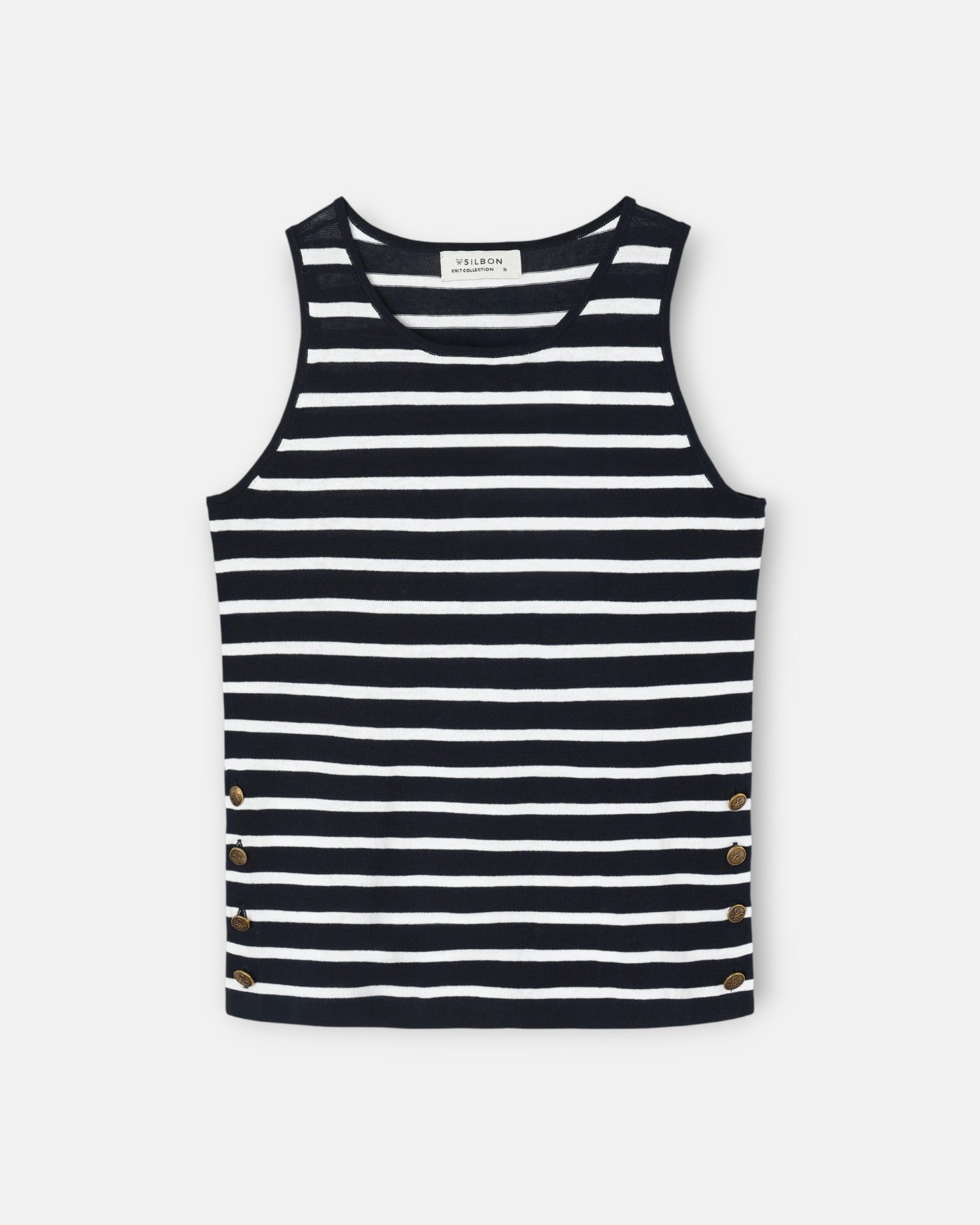 T-shirt de Malha Às Riscas em Marinho e Cru Azul-marinho-4