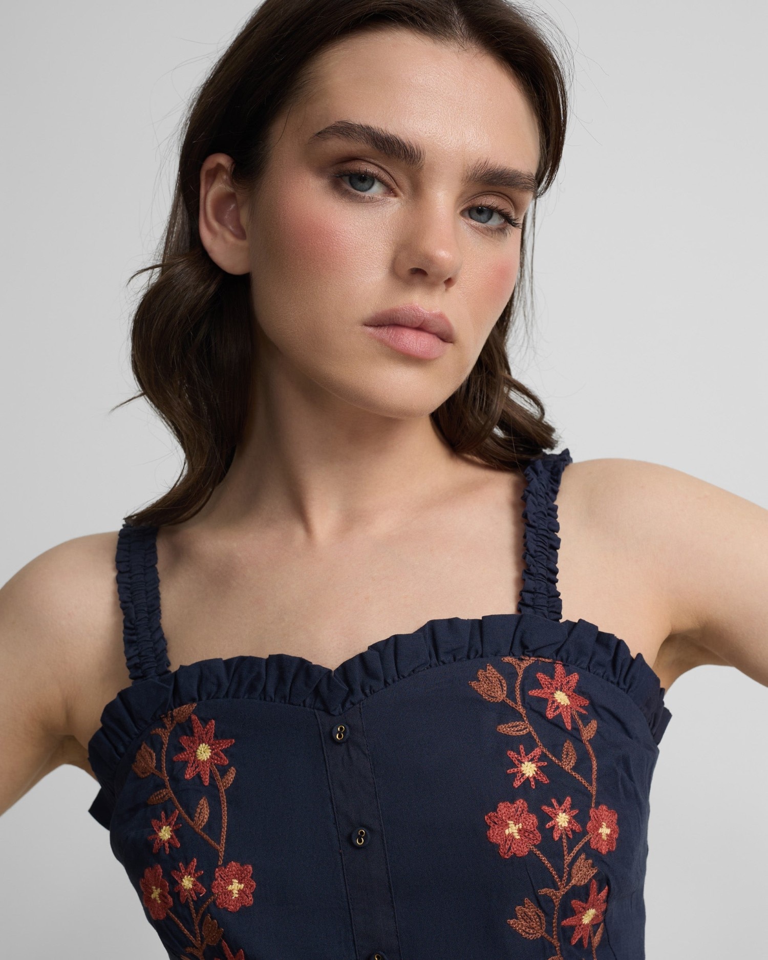 Top com Flores Bordadas Azul Azul-3