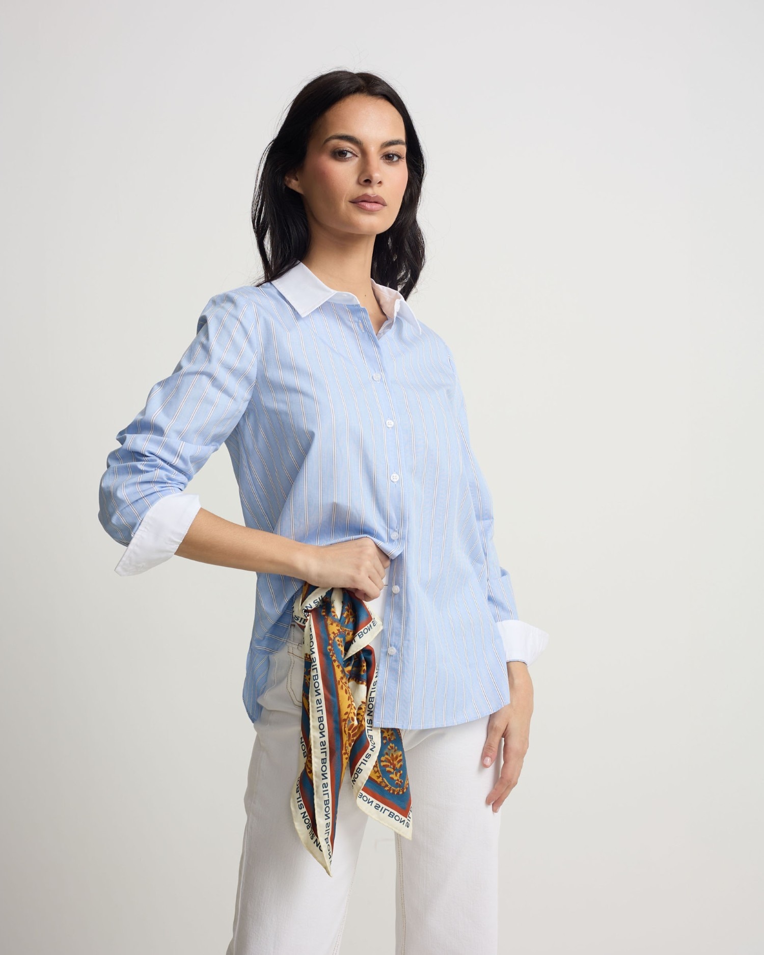 Camisa com Estrutura Às Riscas em Celeste Azul-celeste-1