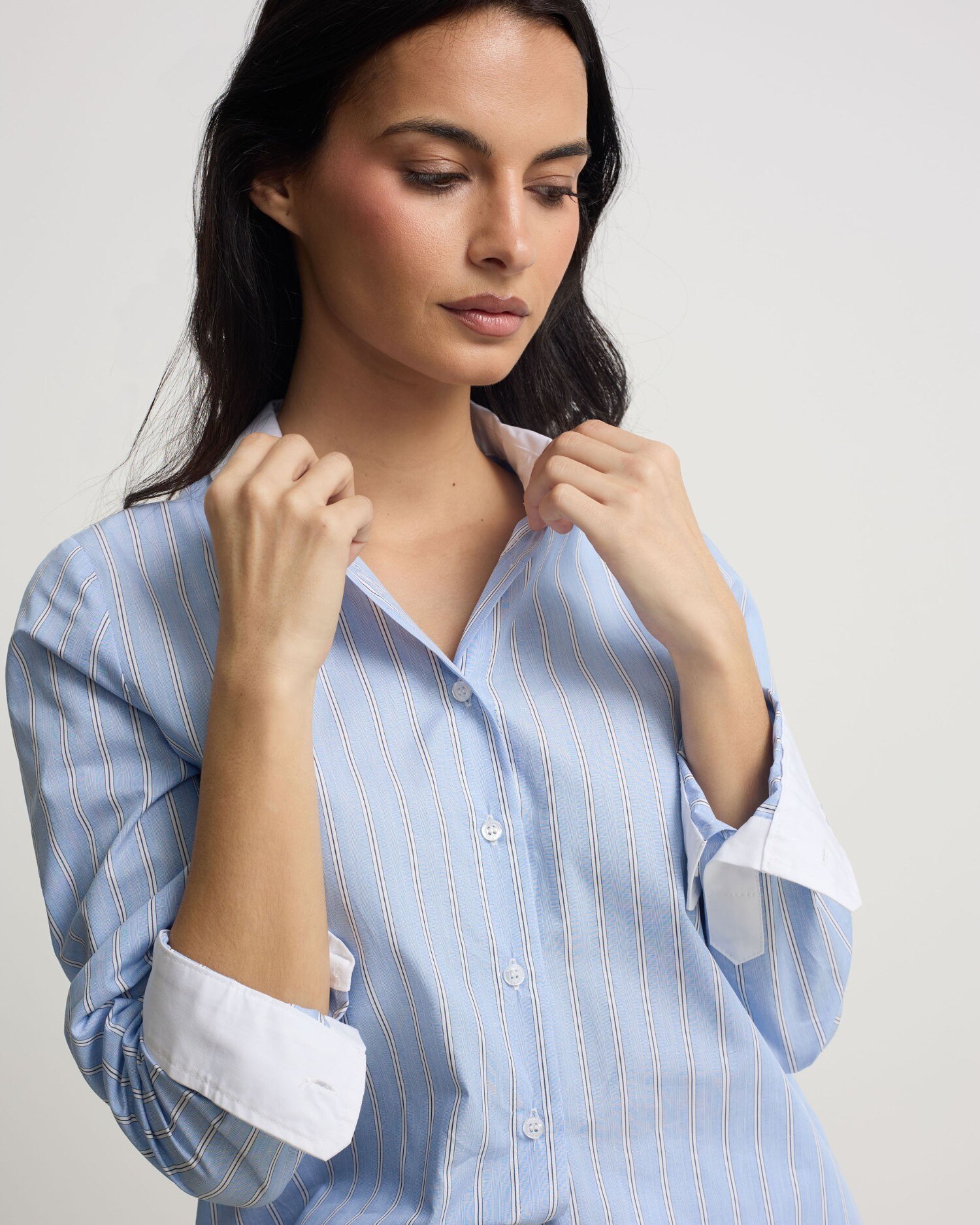 Camisa com Estrutura Às Riscas em Celeste Azul-celeste-2
