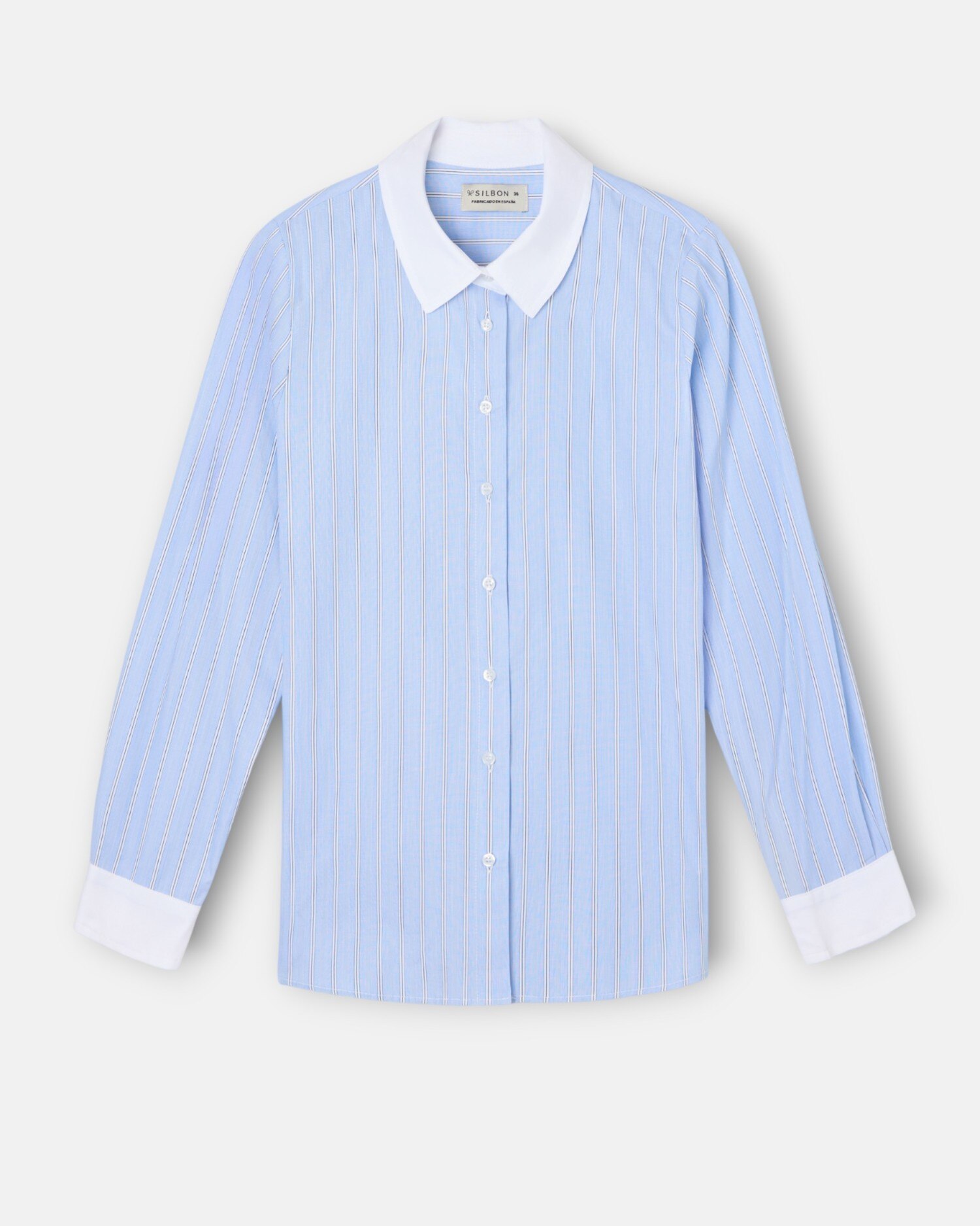 Camisa com Estrutura Às Riscas em Celeste Azul-celeste-4
