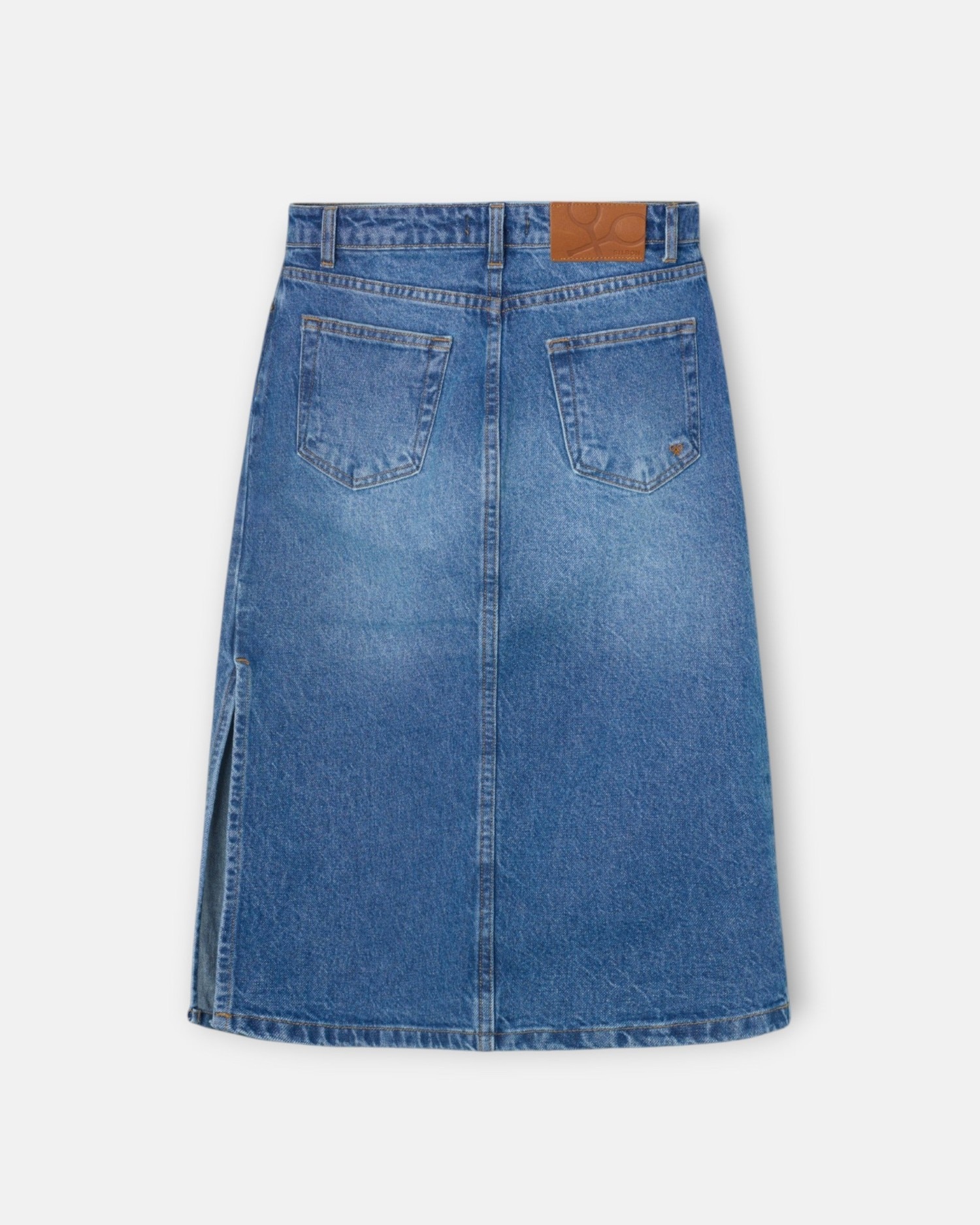 Saia Midi com Corte Lateral Denim Azul denim-2