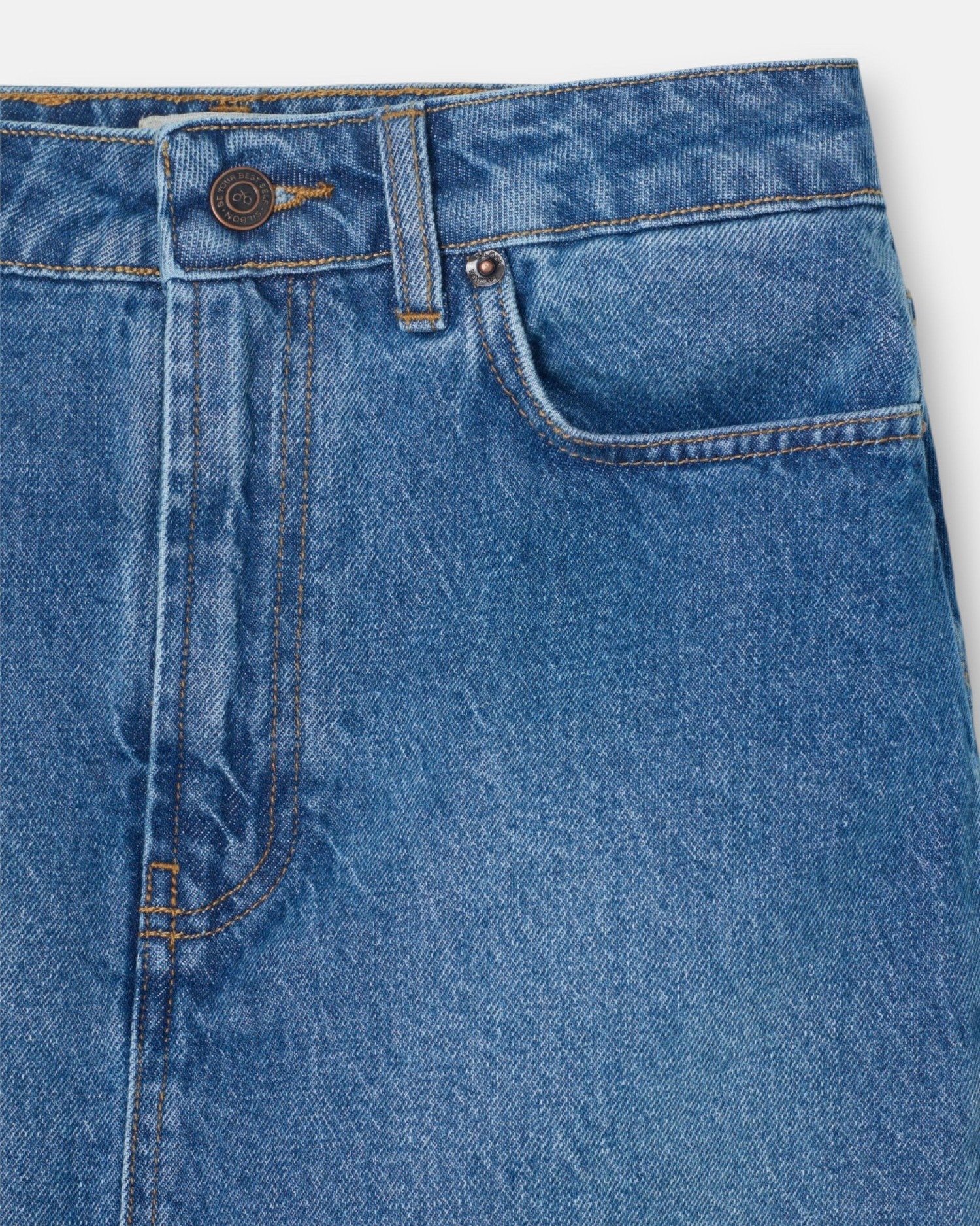 Saia Midi com Corte Lateral Denim Azul denim-3