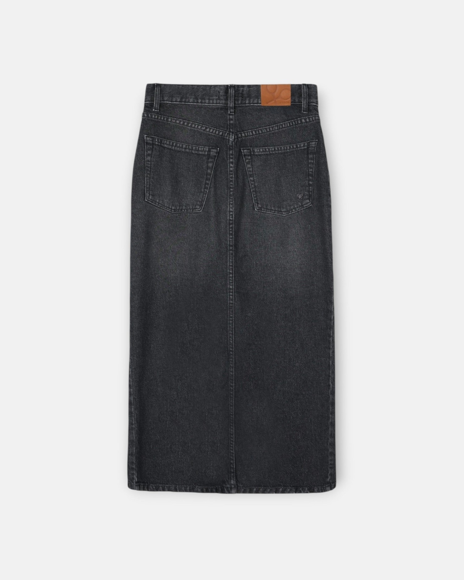 Saia Midi com Corte a Direito e Fivela Denim em Cinzento Cinzento-5